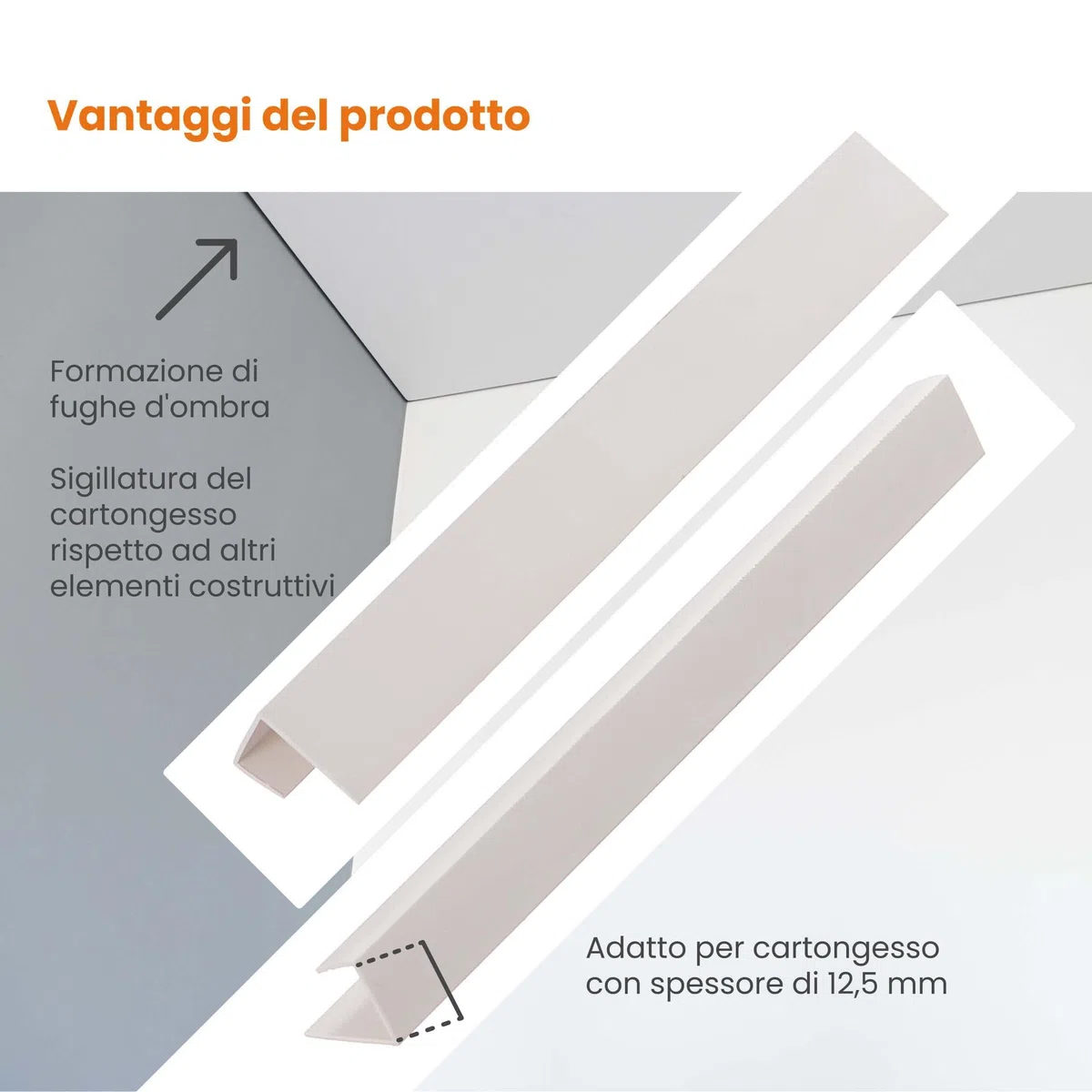 PROTEKTOR 3741 Profilo a U in PVC, profilo di bordatura per cartongesso 12,5cm 200cm protezione bordi bianca per cartongesso