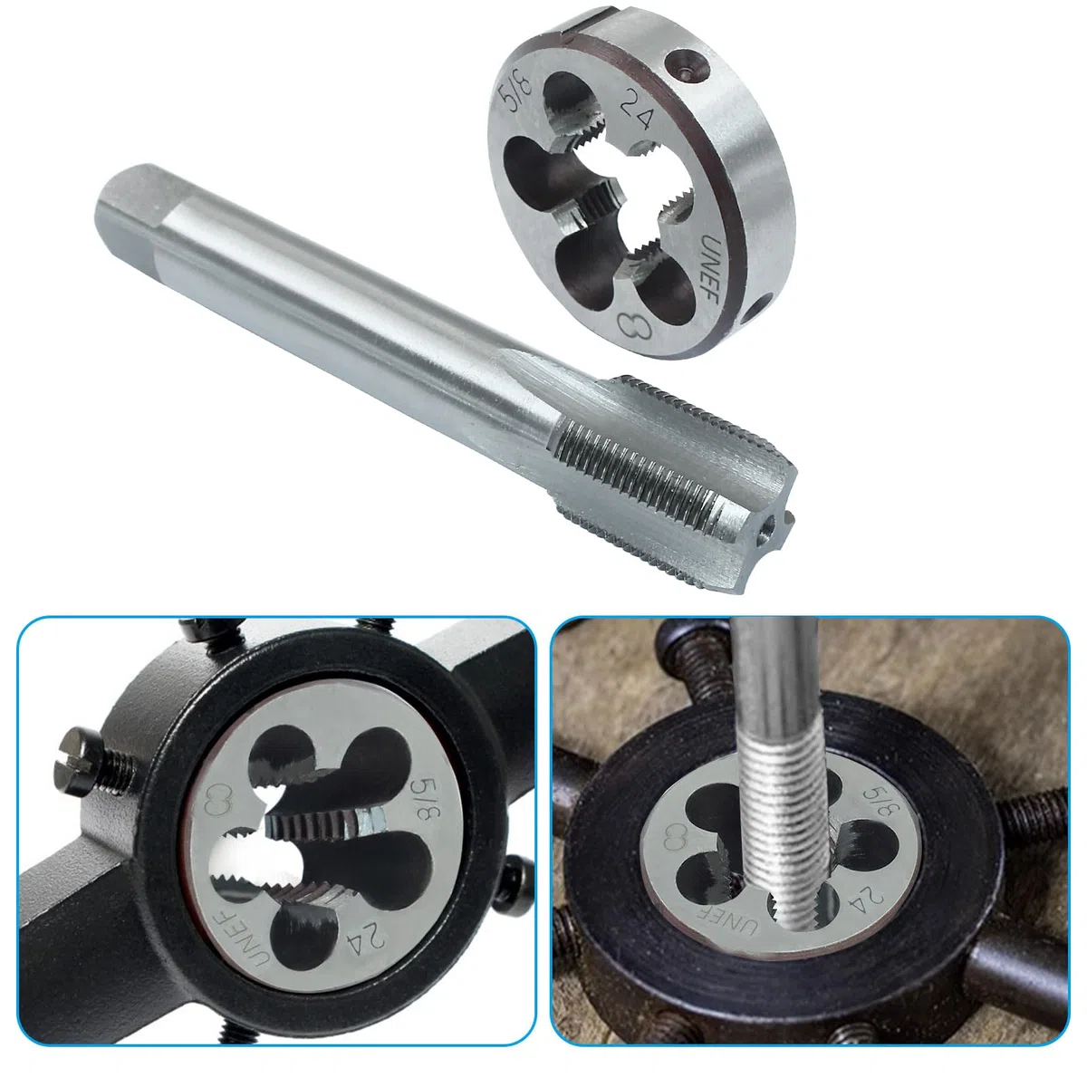 5/8"-24 UNEF Tap and Die Set, HSS Macchina Filettatura Tap Die Set, 5/8 x 24 UNEF Filettatura Destra Maschiatura Strumento