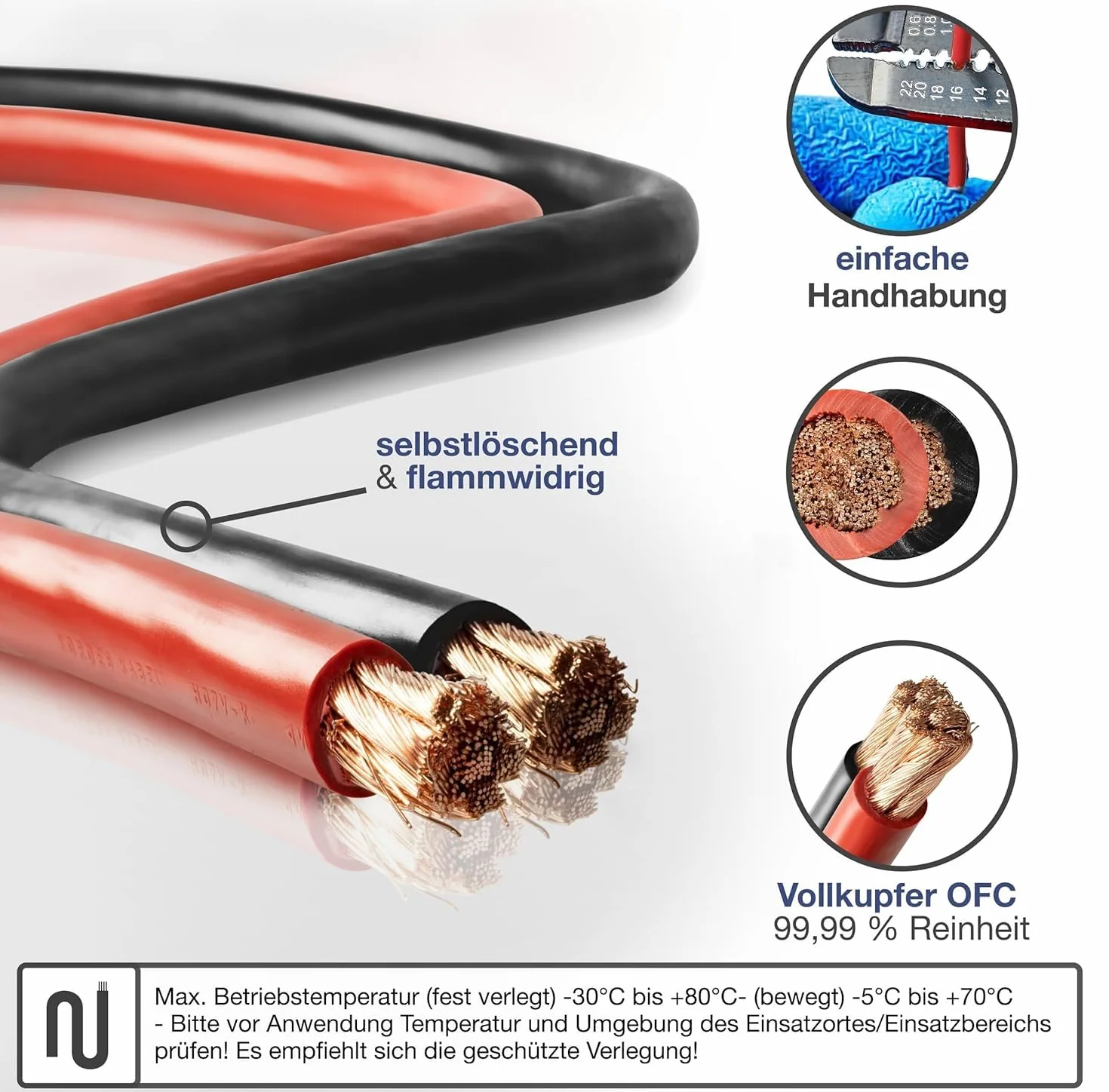 EBROM H07V-K 25 mm2 - Cavo per batteria, 3 m, 100% rame OFC, 3 m, 25 mm2, colore: Nero