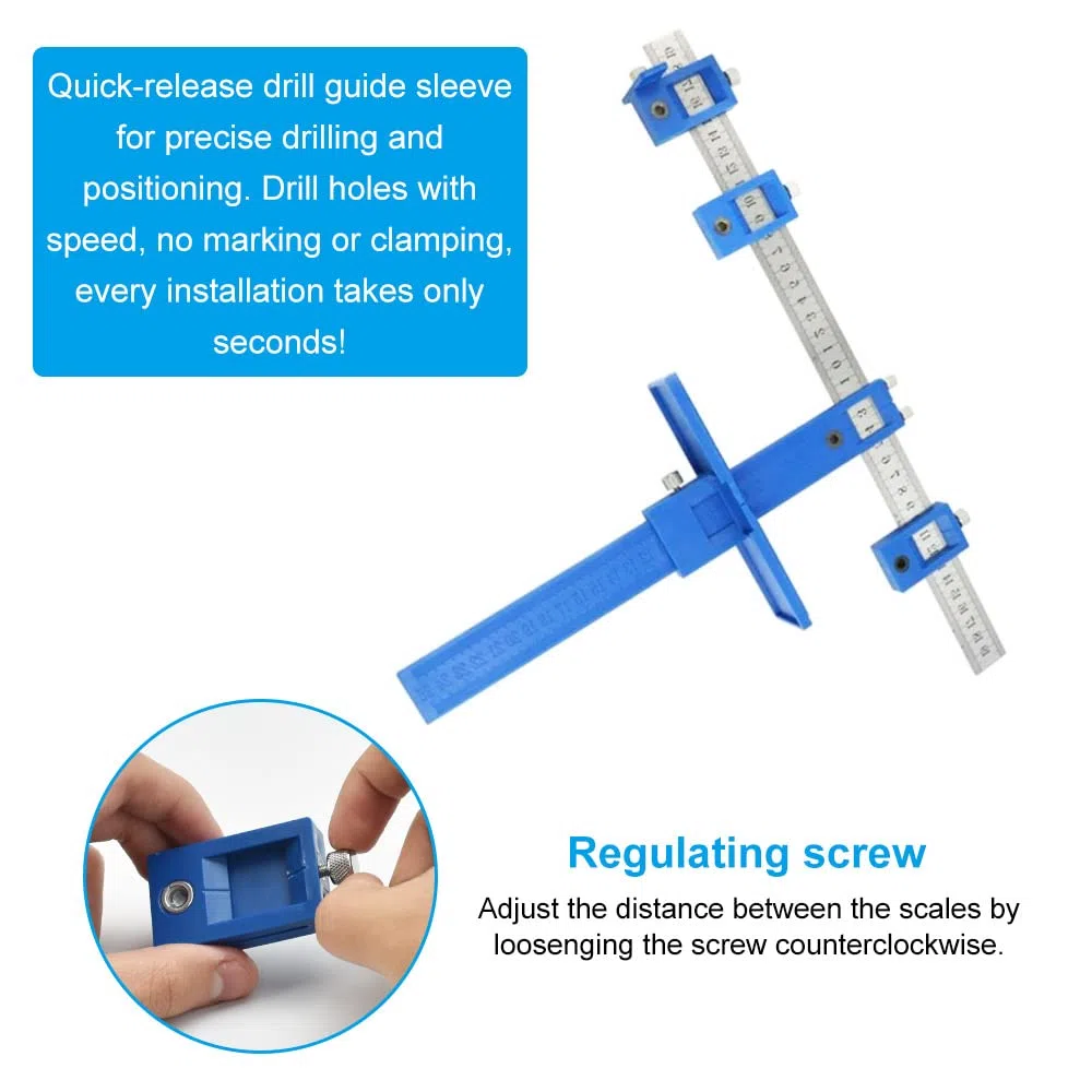 Localizzatore di Punzoni per Legno Guida per Trapano Localizzatore di Punch Regolabile Set Guida di Foratura Rimovibile Dima di Posizionamento per Armadietti,Maniglie delle Porte