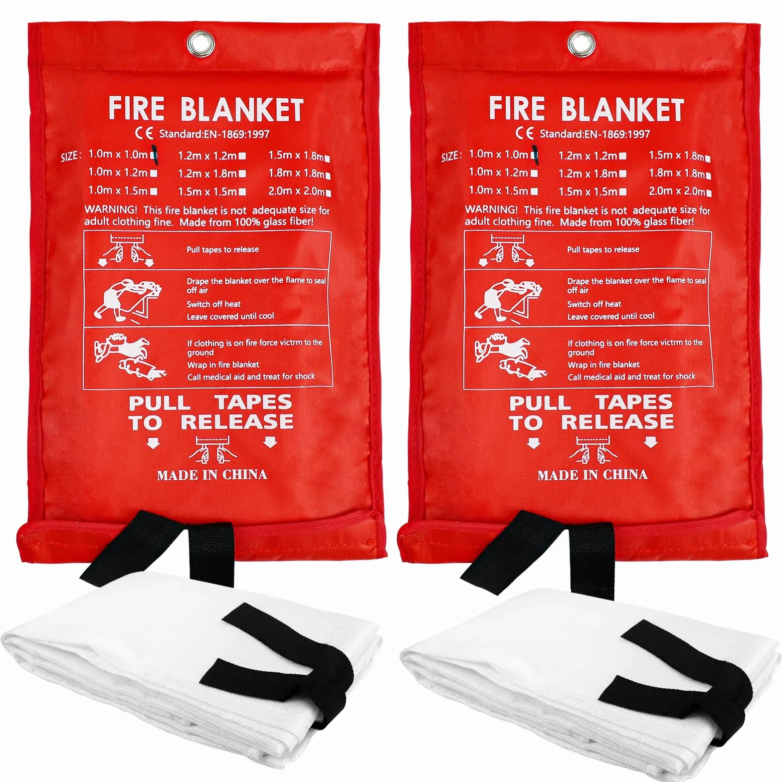 2 Pezzi Coperta Antincendio per Cucina Casa Emergenza 1m x 1m, Coperta Antincendio in Fibra di vetro, Antifiamma Coperta di Sicurezza Ignifuga per Cucina, Camino, Barbecue, Auto, Campeggio