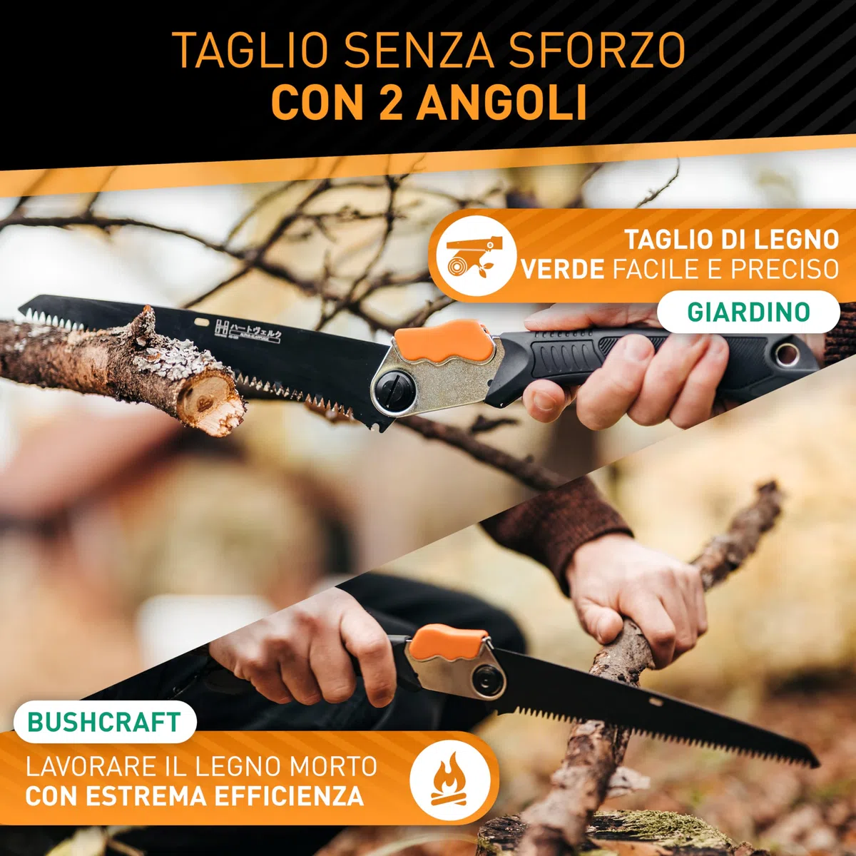 HARDTWERK ALPHA Sega pieghevole per potatura con blocco di sicurezza (210 mm) per giardino