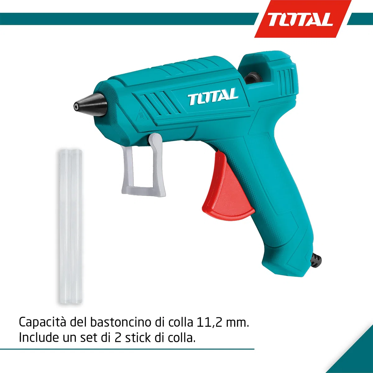 TOTAL - Pistola per colla a cavo con potenza da 100 W - Riscaldamento rapido - Diametro 11,2 mm - Ideale per falegnameria e artigianato - Include 2 bastoncini di colla