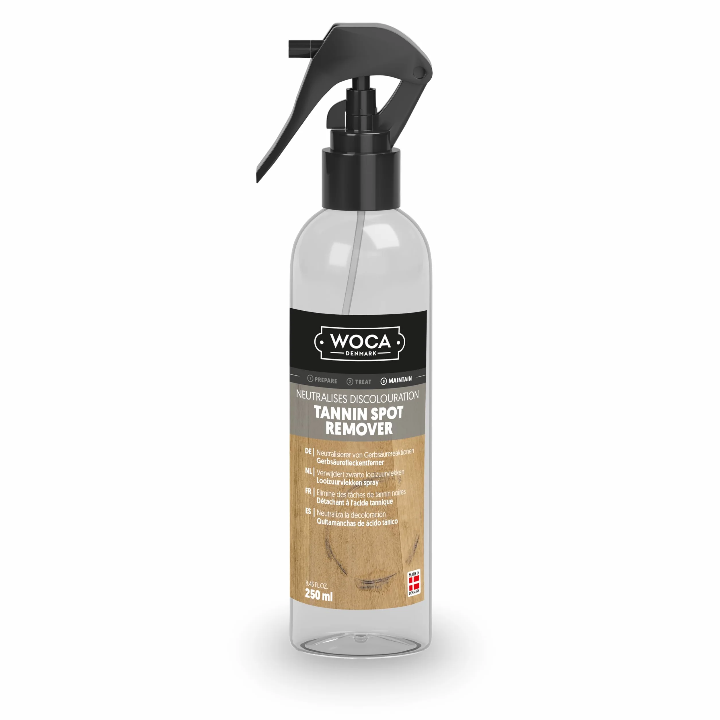 WOCA Denmark macchie di acido tannico Spray 250 ml per la rimozione di macchie d'acqua nere su pavimenti in legno di quercia