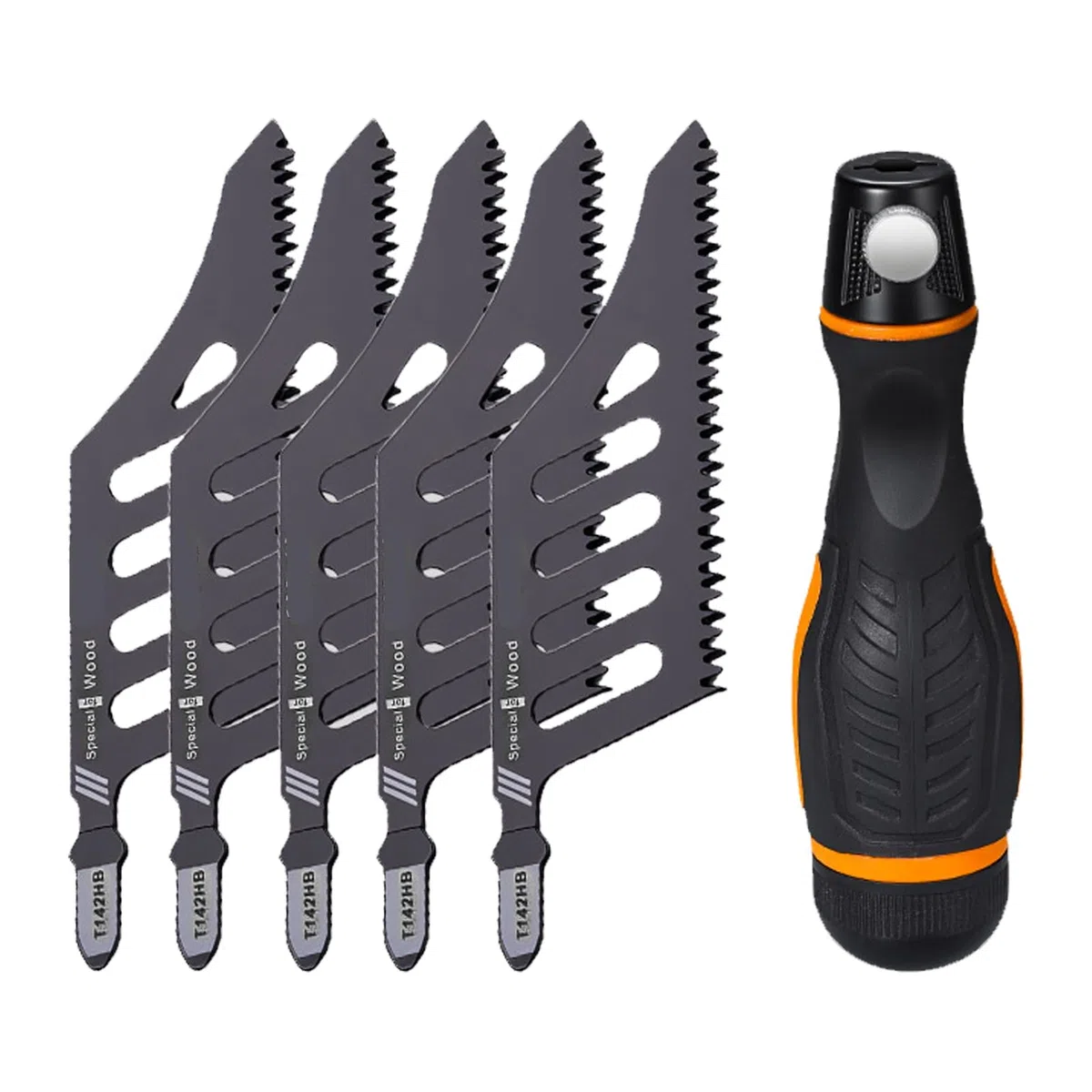 Goshyda 5 Pezzi Lama Taglio a Filo a Filo, Pale della a Curva Irregolare HCS con Denti a 3 Lati, Manico Ergonomico, per Tagliare la Plastica in Metallo in Metallo in a Secco