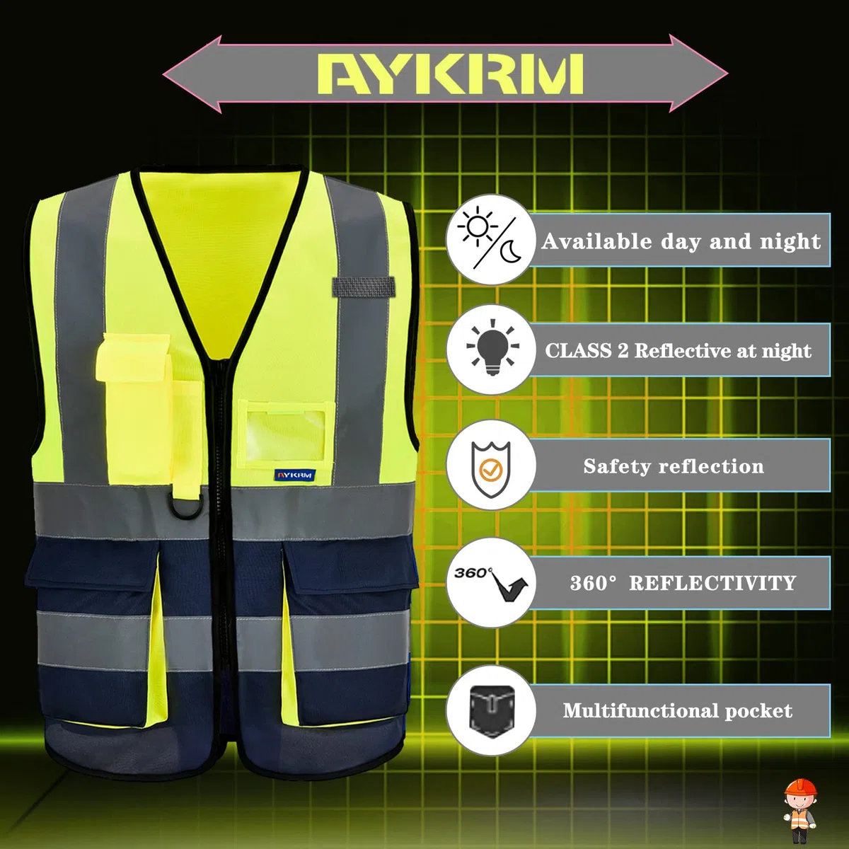 AYKRM 21 couleurs gilet lavoro catarifrangente alta visibilita con tasche e stampa staff personalizzata