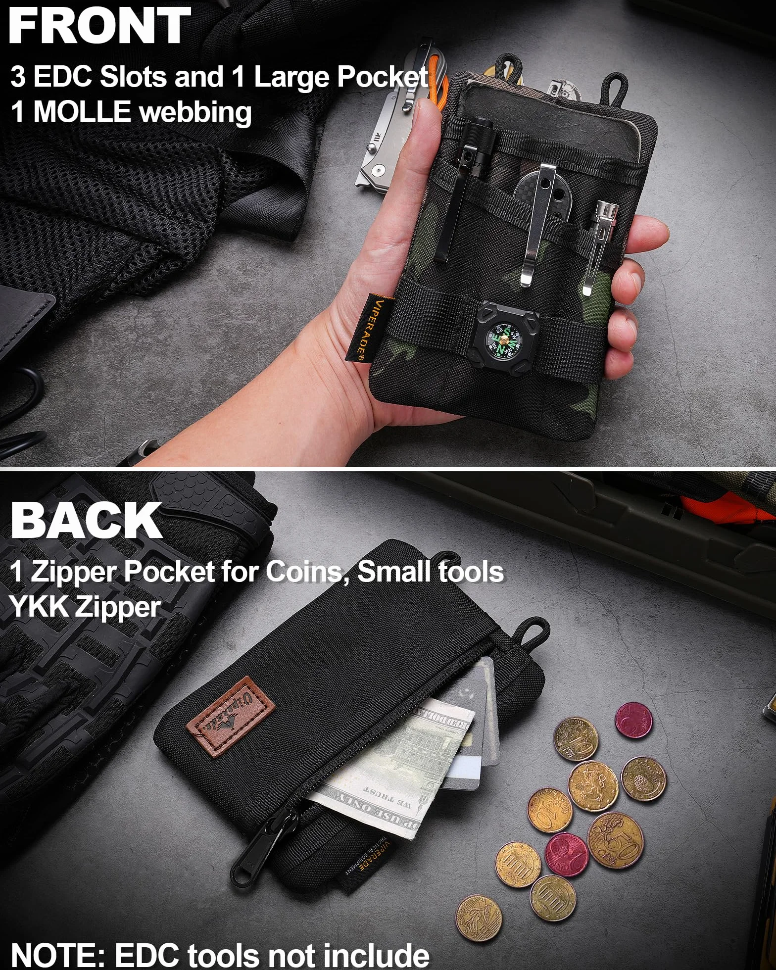 VIPERADE VE1 EDC Borsa porta attrezzi in nylon Borsa per attrezzi Everyday Carry Multitool Custodia Custodia per EDC Gears Torcia Tascabile Coltello Penna Taccuino
