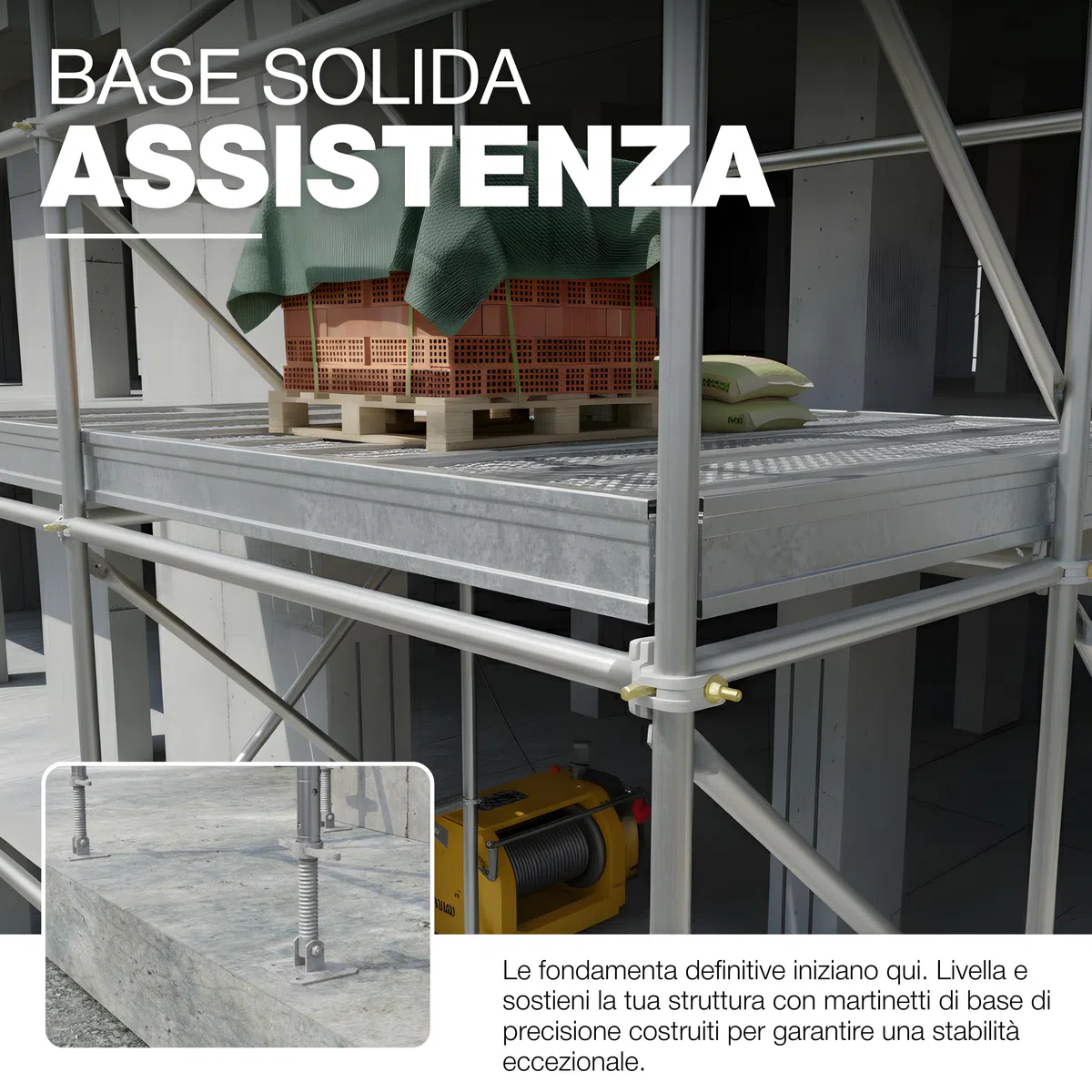 GeZu Impex Martinetto a Vite Girevole per Ponteggi 38 x 500 mm Zincato Elettricamente Regolabile in Altezza Vite di Livellamento per Base