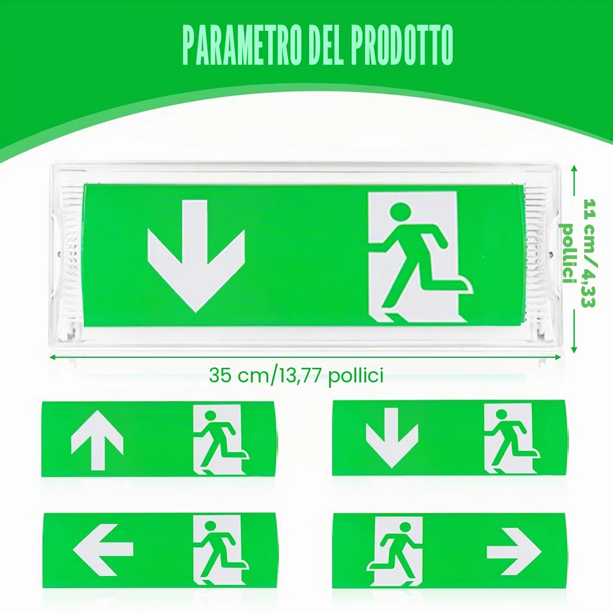 Illuminazione di emergenza a LED: lampada di emergenza impermeabile IP65, illuminazione a LED, luce di emergenza con batteria di emergenza 3 ore, luce di uscita di emergenza con 4 icona di
