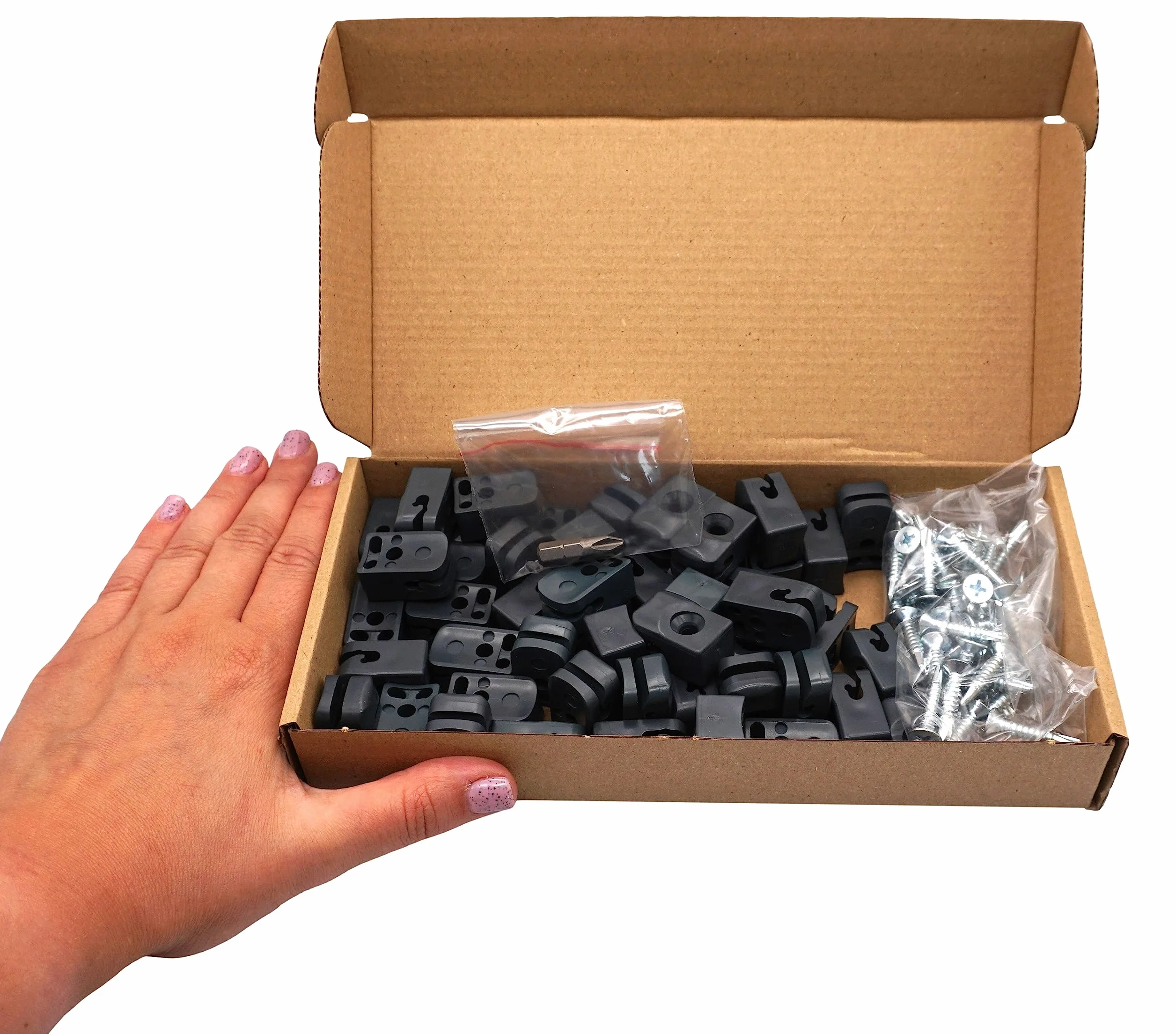 SKIR'CO (50 pz) Clip Grigie per Recinzioni, Clip in Plastica per Recinzioni in Rete, Fermacavi Fissi a Vite, Clip per Recinzioni in Filo, Colore RAL 7016