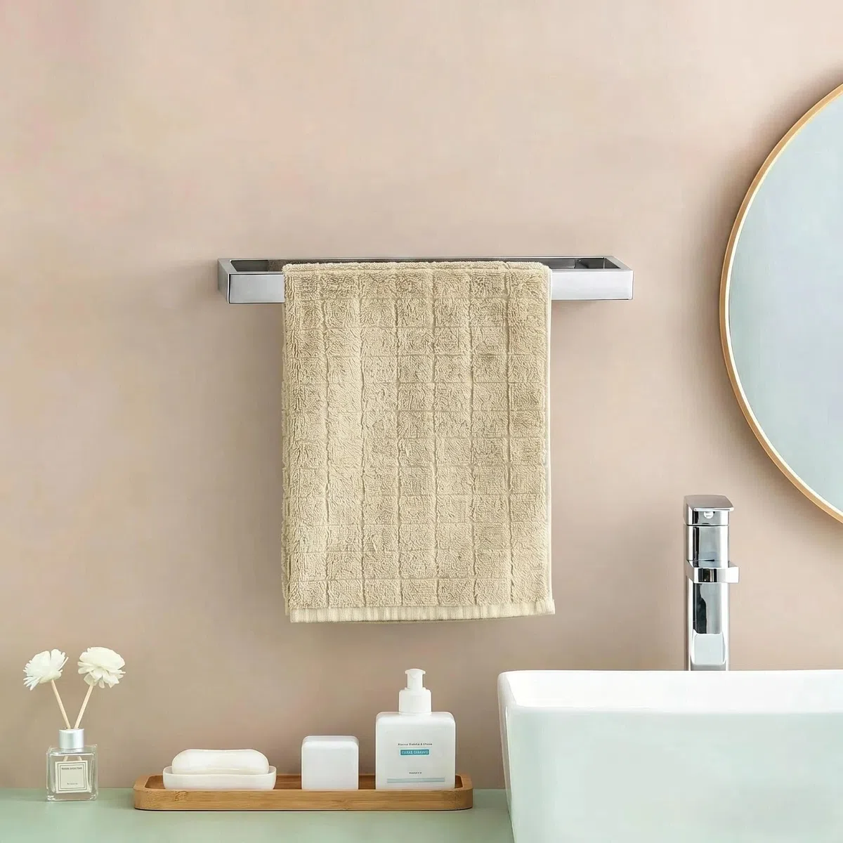 Porta Asciugamani da parete autoadesivo Portasciugamani in acciaio inossidabile Portasciugamaniantiruggine per bagno e cucina (Cromato, 30CM)