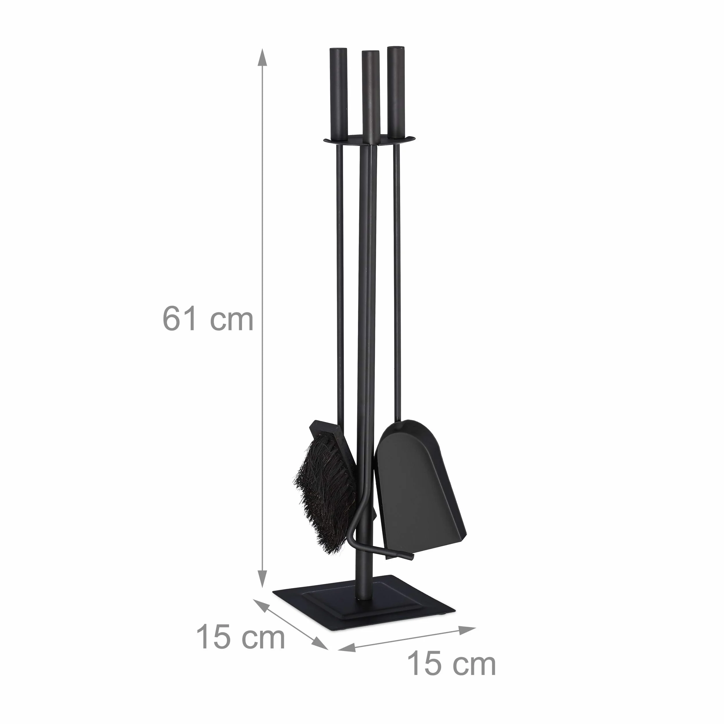 Relaxdays Set Attrezzi da Camino, 4 Accessori, Attizzatoio, Paletta, Scopino, 61x15x15 cm, Supporto Portautensili, Nero