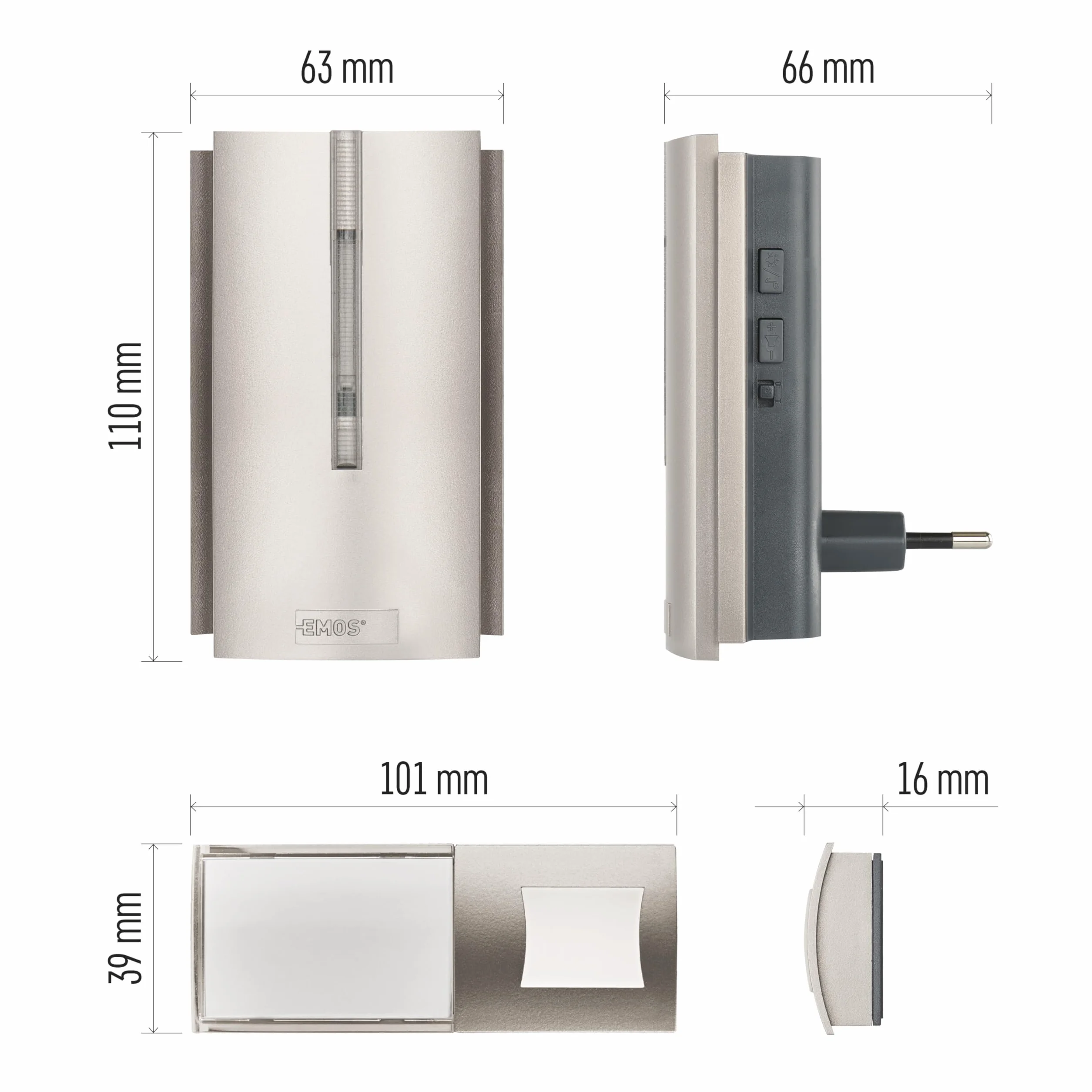 EMOS Campanello senza fili con funzione ripetitore e porta USB-C - portata illimitata - volume a 5 livelli fino a 85 dB - Indicatore LED - 16 melodie - Funzione di memoria - 230 V