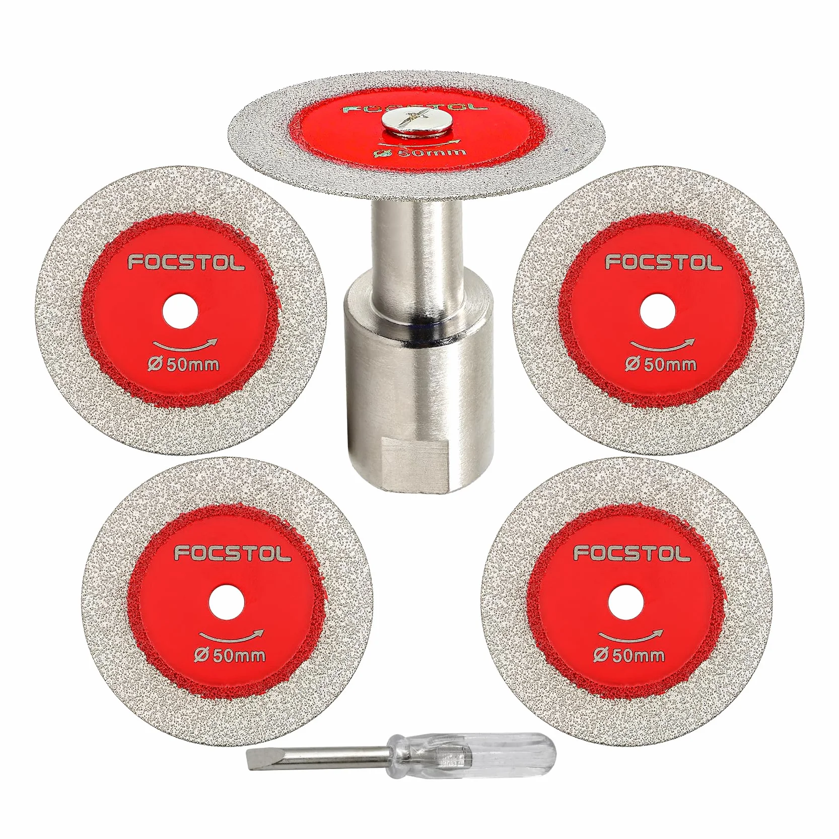 FOCSTOL Disco Diamantato per Taglio Vetro - 5 pezzi 50mm Lama Diamantata per Vetro e 1 pezzo Flangia Filettatura M14 per Giada Marmo Granito Pietra Artificiale Porcellanato Piastrelle Ceramica