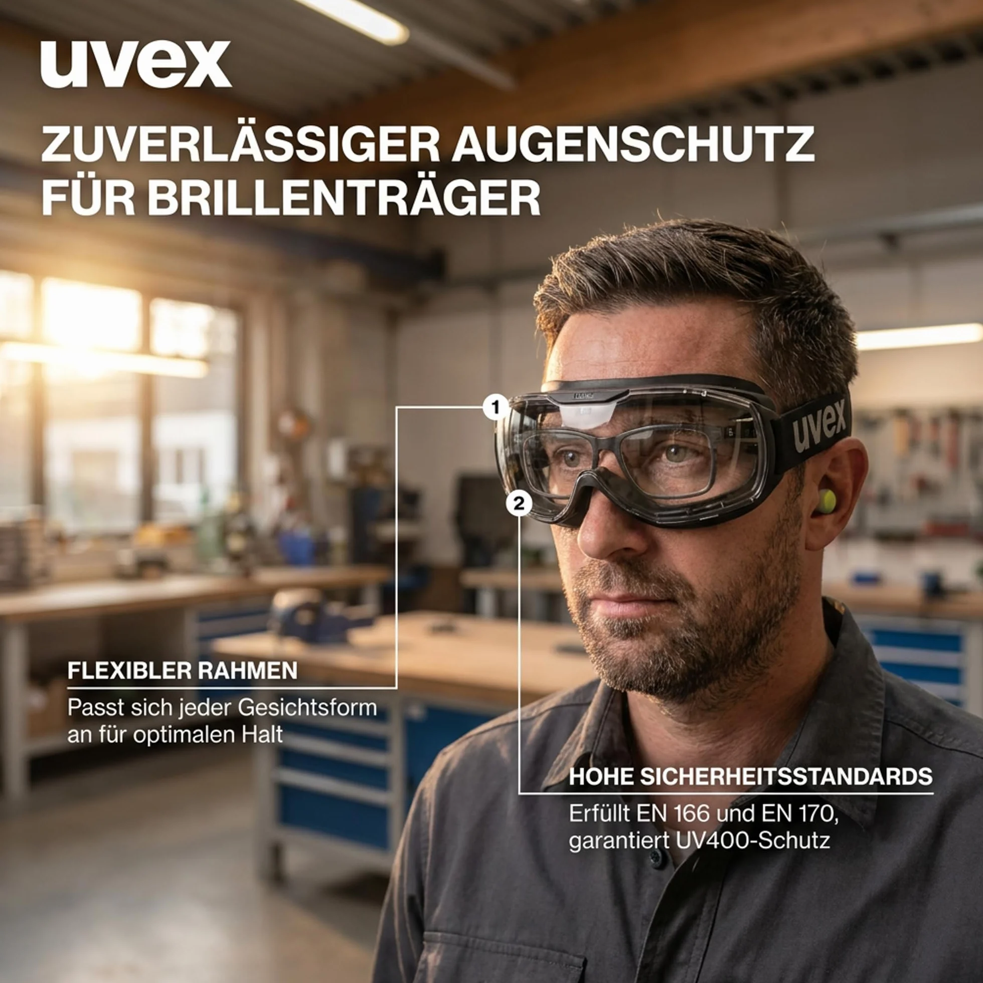 Uvex Megasonic occhialoni per occhiali da vista - Antiappannamento e antigraffi