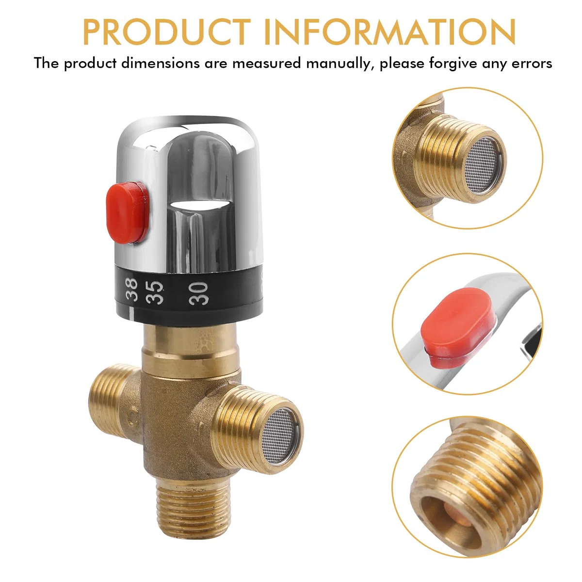 Termostato valvola di miscelazione G1/2 pollici 3 vie – Miscelatore termostatico in ottone per sistema doccia bacino tubo – Miscelatore termostatico regolatore di temperatura acqua calda