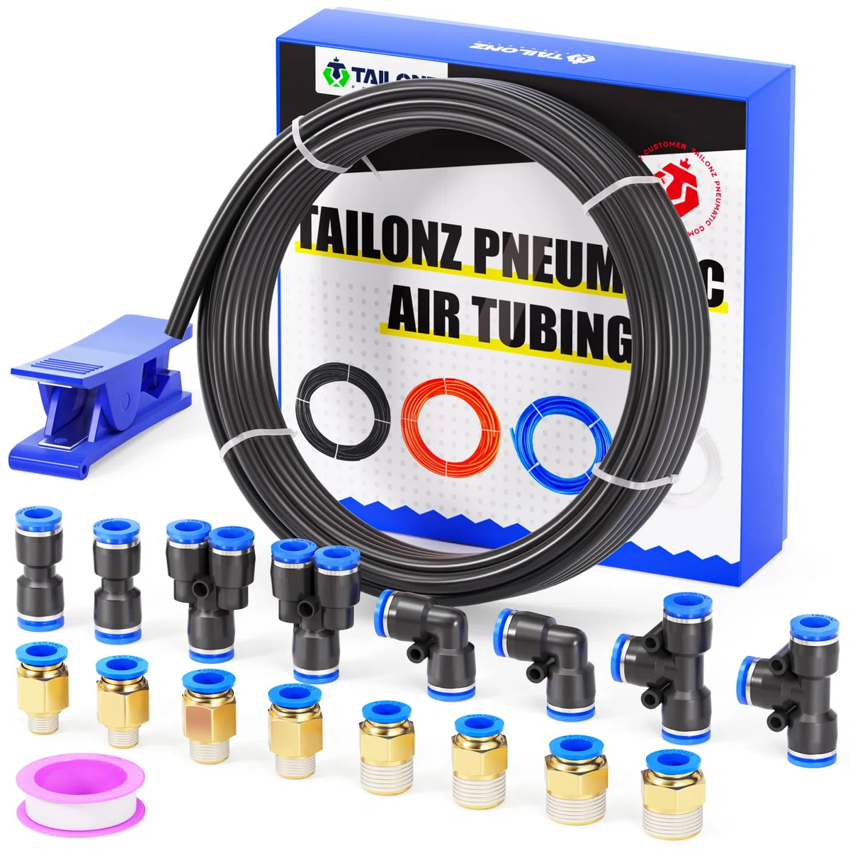 TAILONZ PNEUMATIC nero 8 mm o 5/16 OD 5mm ID poliuretano PU tubo flessibile aria Kit 10 metri 32.8ft
