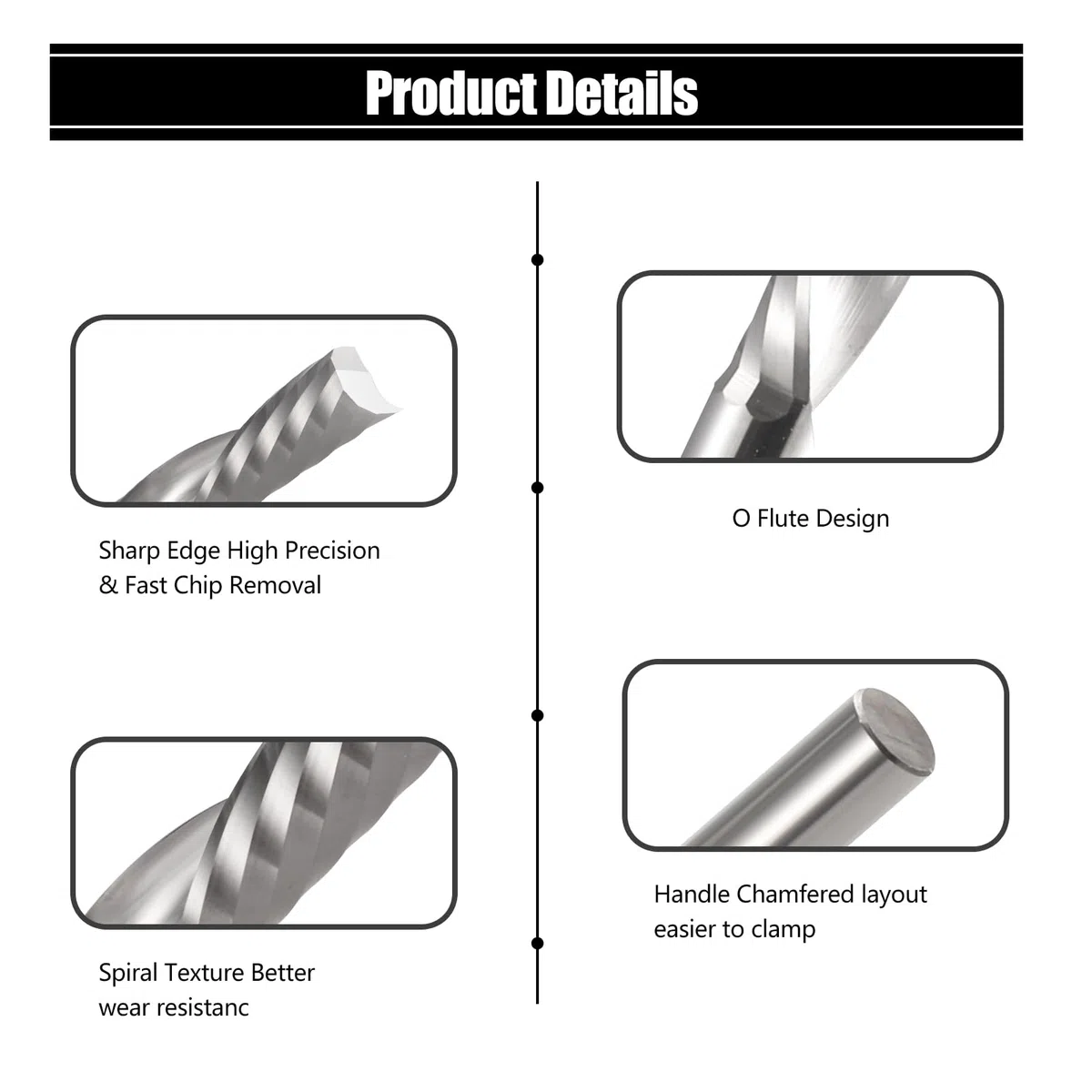 Fresa per Legno Gambo 3.175 mm Elicoidale DownCut - Lunghezza di Taglio 4 mm, Spirale in Metallo Duro Integrale CNC per Canali e Scanalatura