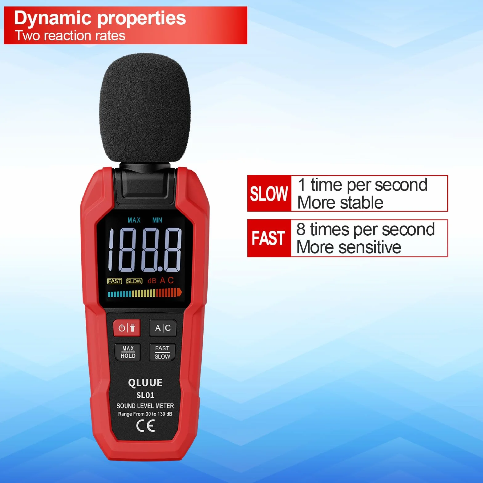 Misuratore di livello sonoro, coltello decibel digitale portatile, da 30 dB a 130 dB, display LCD ponderato A/C, può essere utilizzato a casa, in fabbrica e su strada