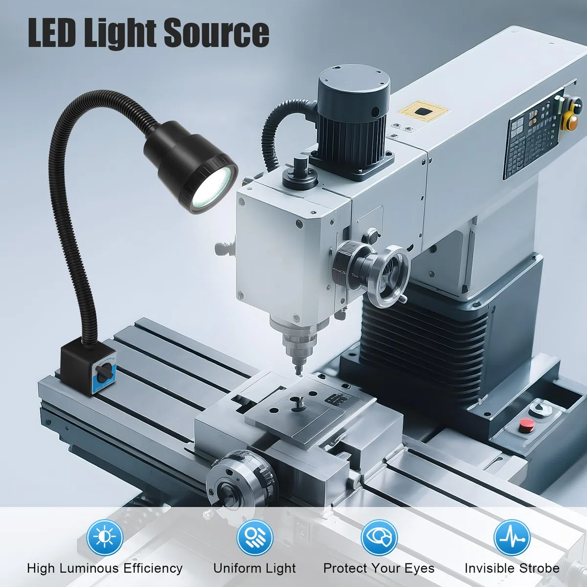 Lampada per tornio, CNC, magnetica, 220 V, lampada da lavoro a LED, base magnetica, impermeabile IP50, braccio flessibile, lampada da macchina, luce a collo di cigno [classe energetica E]