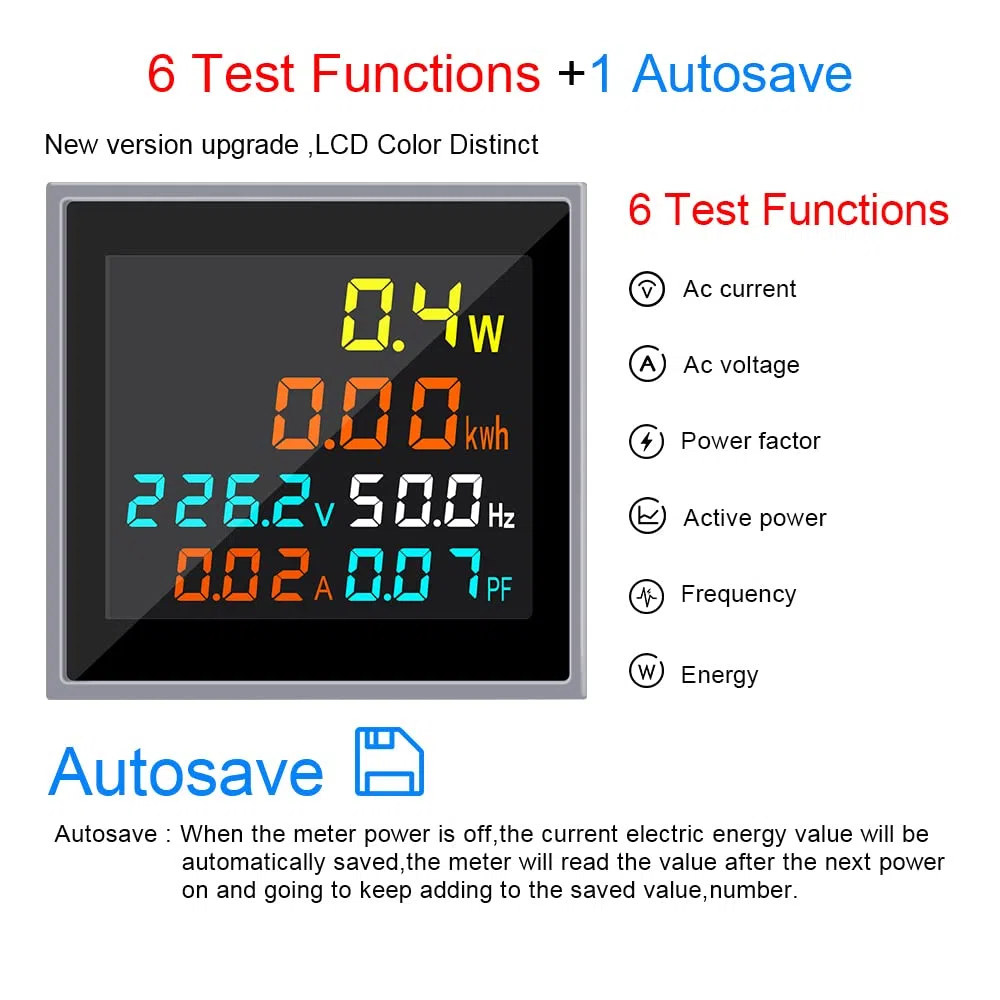 Mini misuratore di energia CA 1 fase 110 V 220 V 100 A Voltmetro Amperometro Wattmetro Tester di frequenza Display LCD HD Fattore di potenza Volt Amp Monitor
