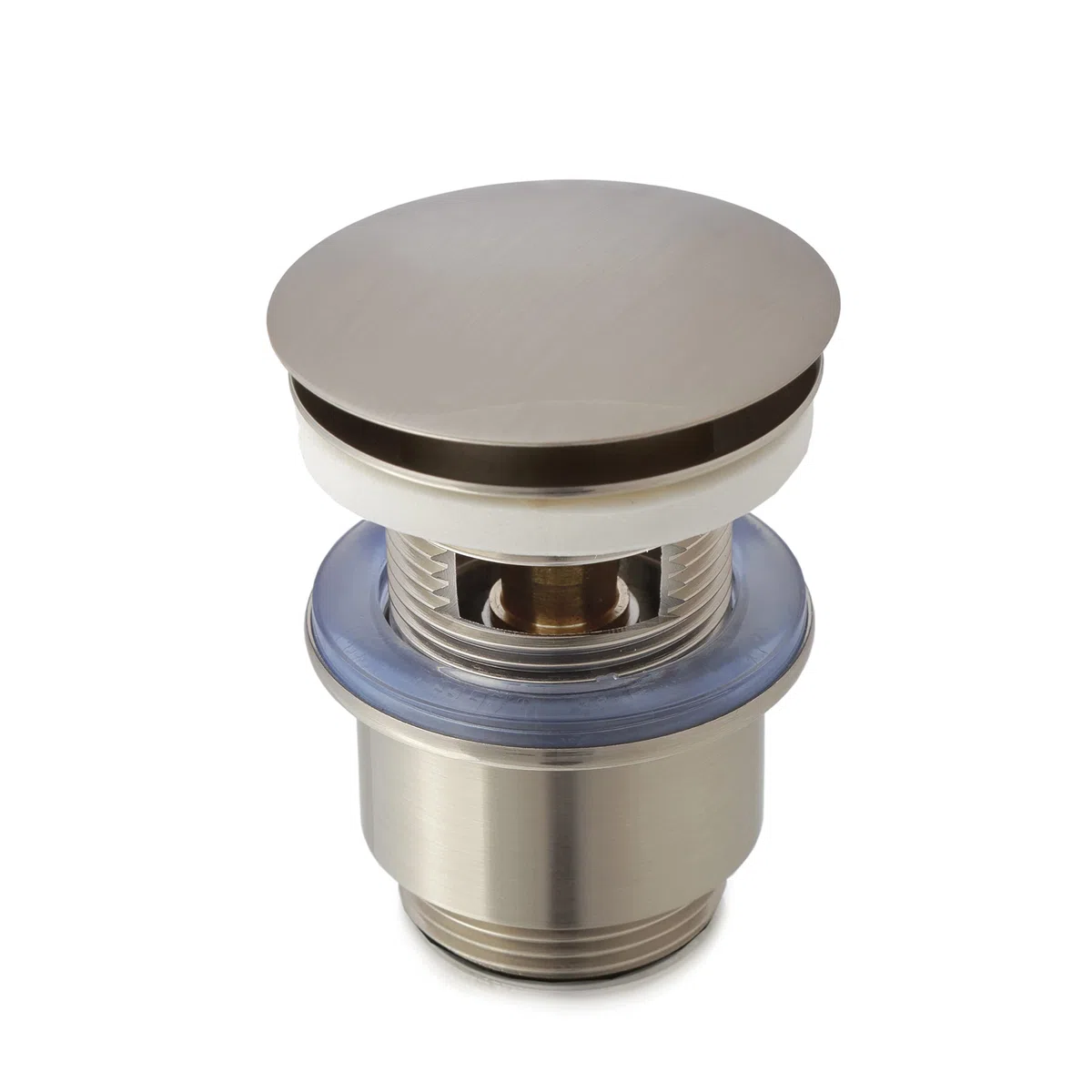 Piletta di Scarico Click-Clack Universale Con Troppo Pieno per Lavabo e Bidet 1" 1/4 in Ottone mod. Vajont (Spazzolato)