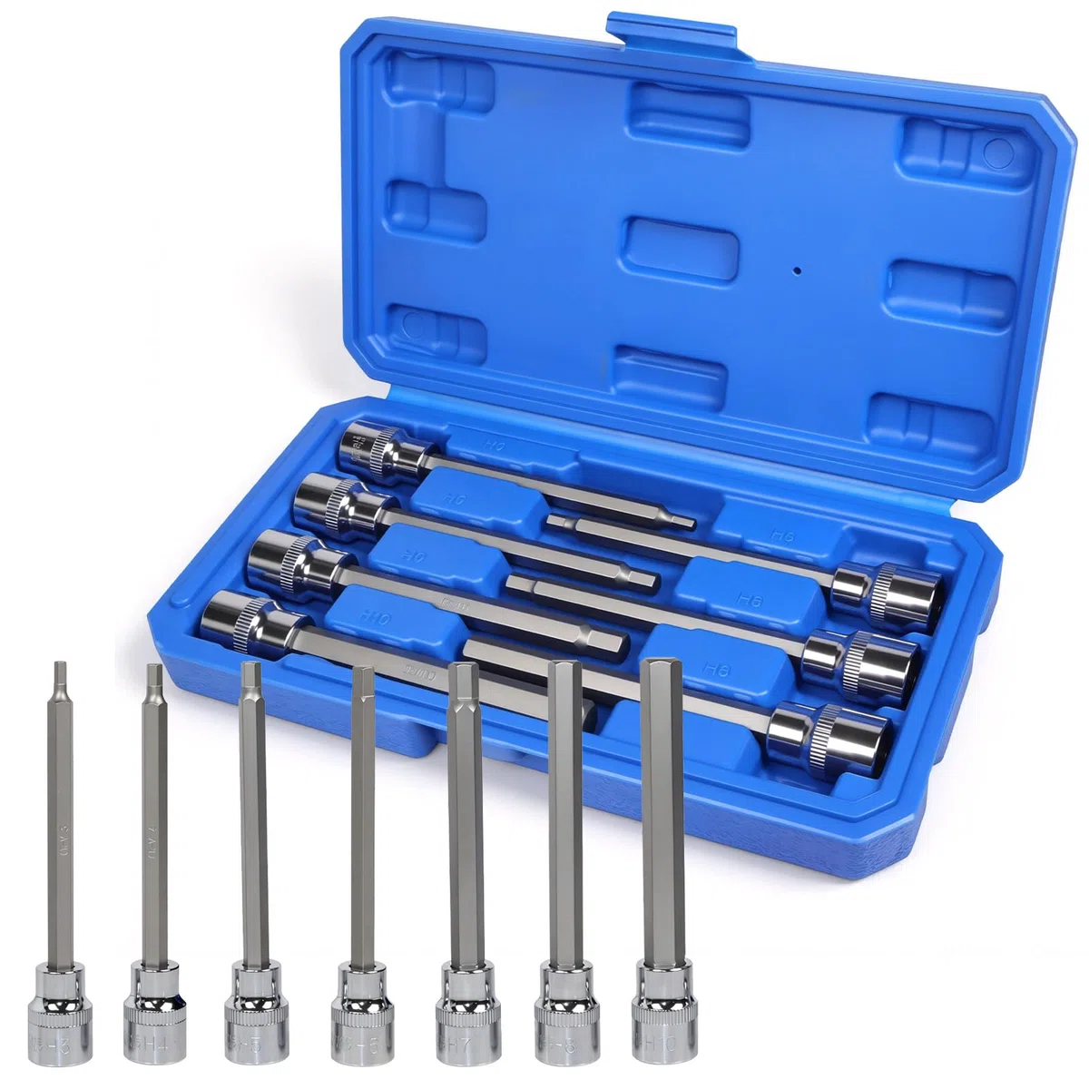 Set di chiavi a bussola lunghe 3/8", set di chiavi a bussola esagonali interne, set di chiavi a brugola H3 H4 H5 H6 H7 H8 H10| L 110 mm| Acciaio CV