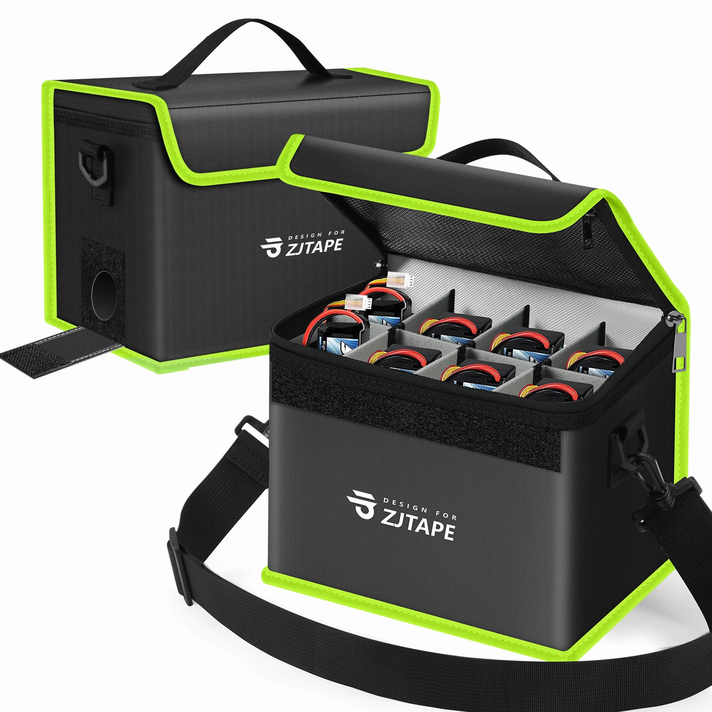ZJTAPE Lipo Safe Bag ignifuga, Borsa per batterie a prova di esplosione, grande spazio di stoccaggio Storage Box - cassaforte ignifuga, borsa protettiva per la ricarica e l'archiviazione (Nero, Verde)