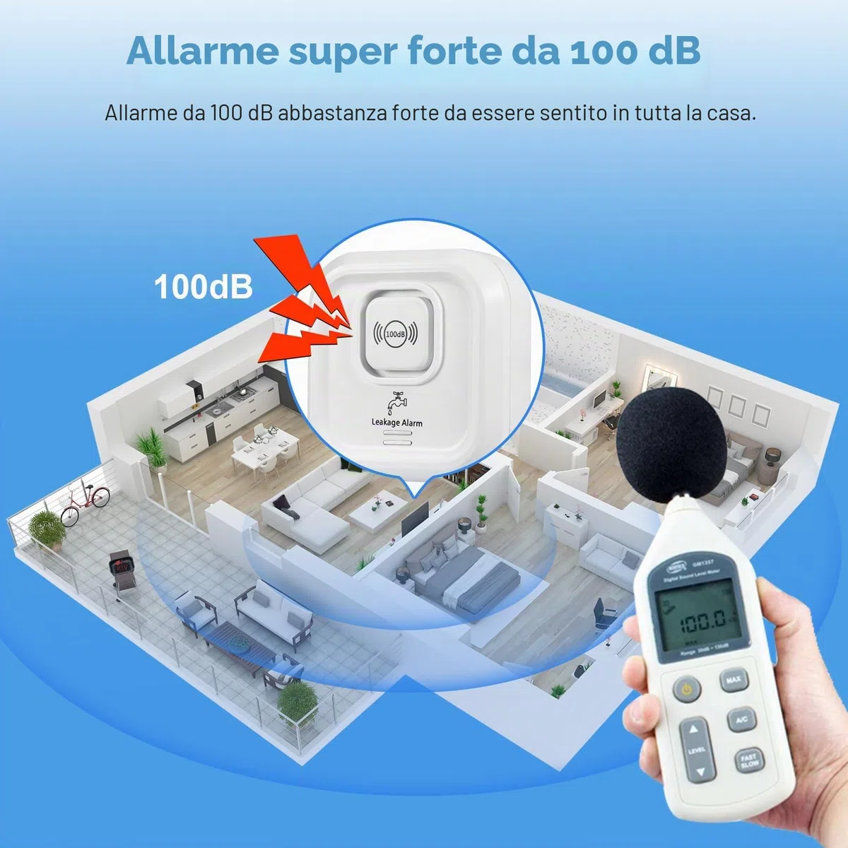Sensore Livello Acqua WIFI, Rilevatore Perdite Acqua Tubi con Cavo Sonda Esteso e Staccabile da 105 cm, Rilevatori di Acquada 100 dB con App Tuya, 3 Tipi di Rilevamento per Casa, Cucina, Bagno (2,4G)