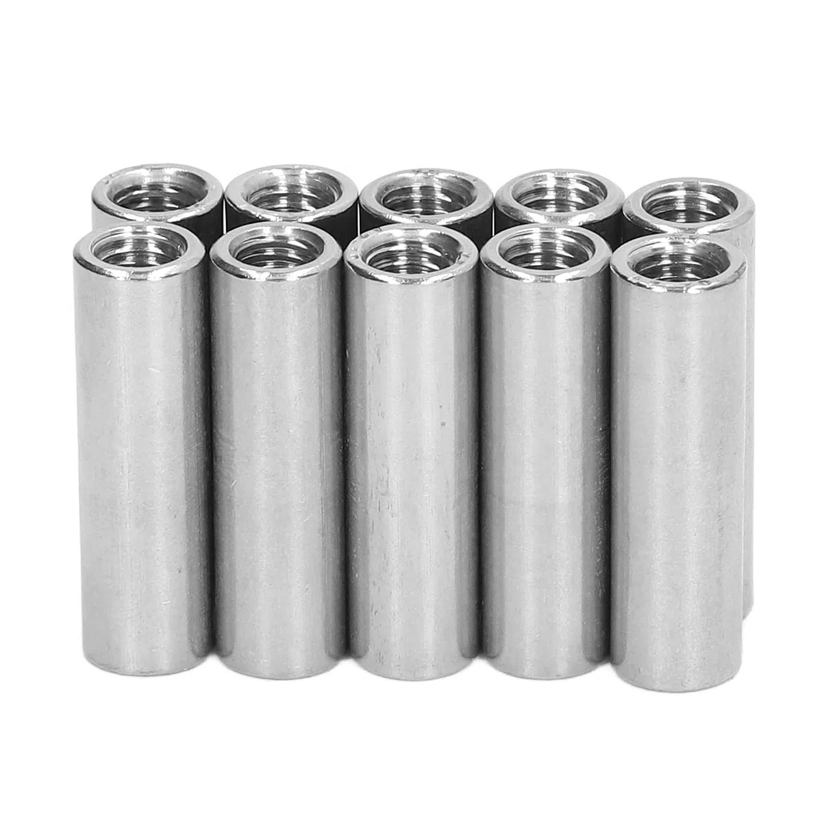 Confezione da 10 Dadi di Accoppiamento Tondi M8 X 1,25, Lunghezza 40 Mm, in Acciaio Inox 304, Filettatura Completa Femmina