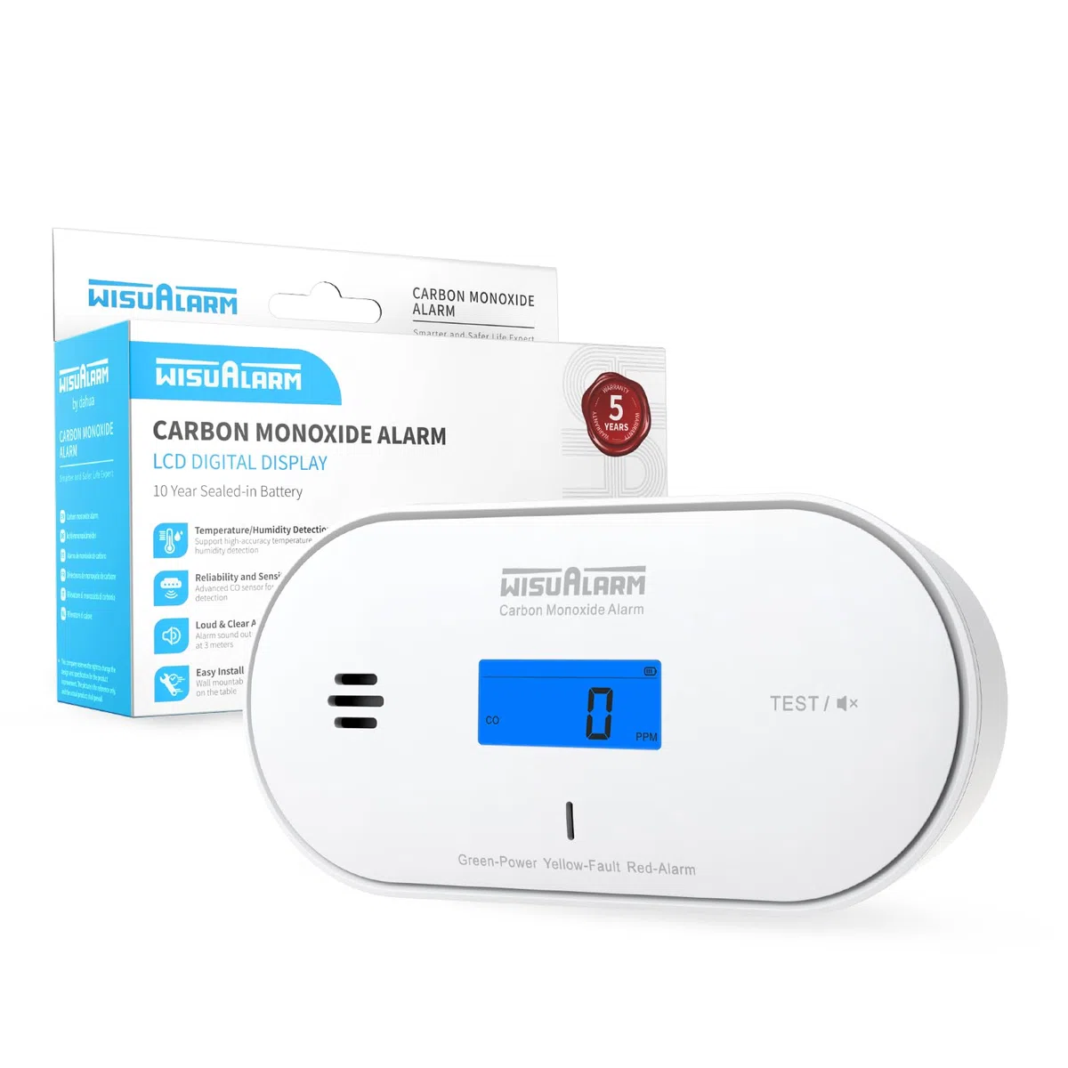 Rilevatore di monossido di carbonio, batteria sigillata da 10 anni, allarme monossido di carbonio, con rilevamento di temperatura e umidità e display LCD, allarme monossido di carbonio per la casa