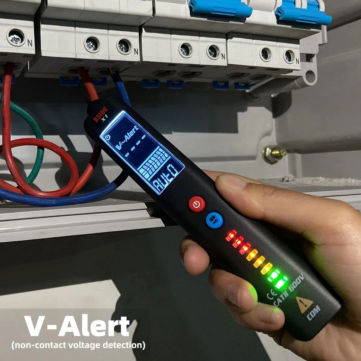 BSIDE Rilevatore di Tensione NCV con LCD EBTN Multimetro Automatico a Penna Display a 3 Risultati e 8 LEDs Sensibilità Regolabile Tester di Tensione AC DC Ohm Hz Fili Filo vivo con Torcia