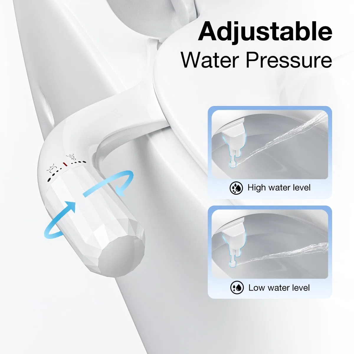 Bidet per WC Acqua Fredda, Bidet Portatile per WC Non Elettrico Pressostato regolabile Sottile Bidet Doppio ugello autopulente retrattile adattatore per bidet per WC