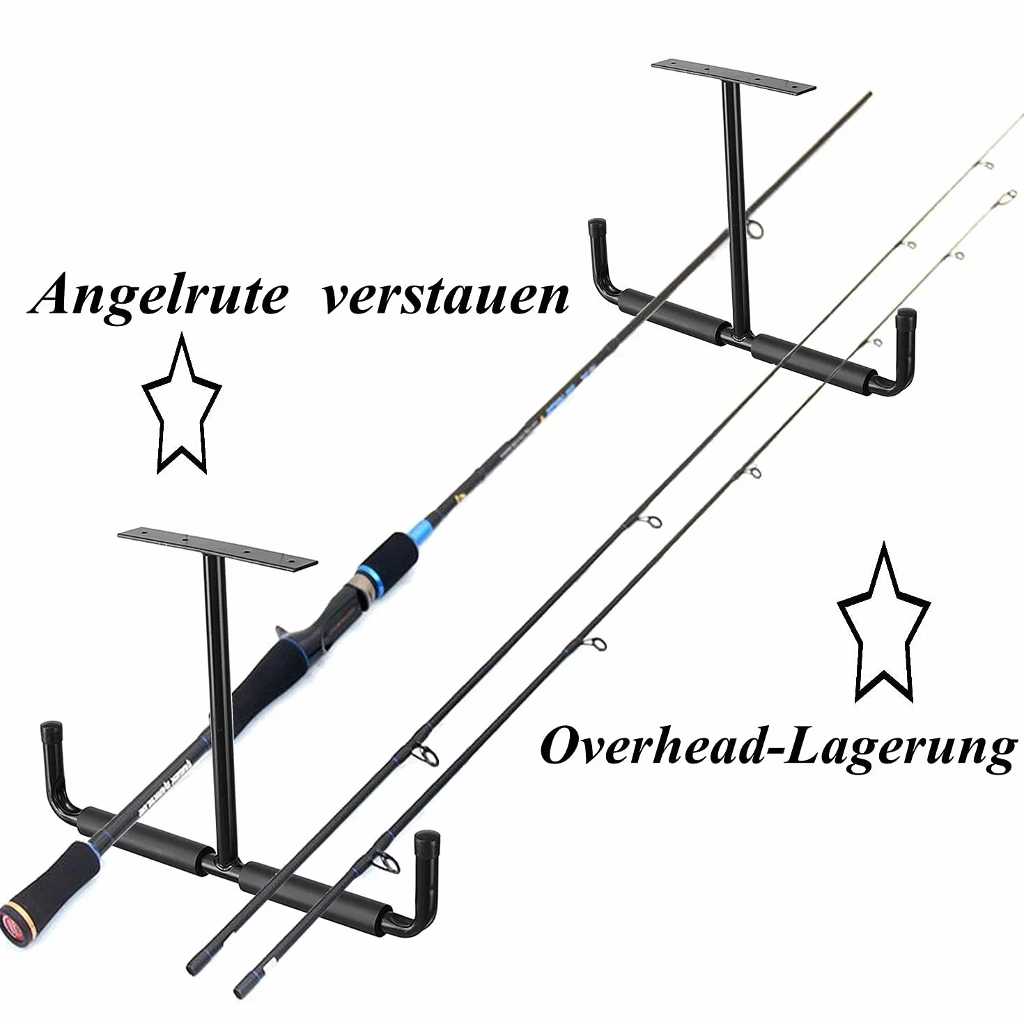 Ganci a soffitto per garage e carichi pesanti in gomma 20 cm, Supporto a soffitto in acciaio a doppia estremità per scala, attrezzi, biciclette, attrezzatura sportiva, Set da 2 pezzi, Nero