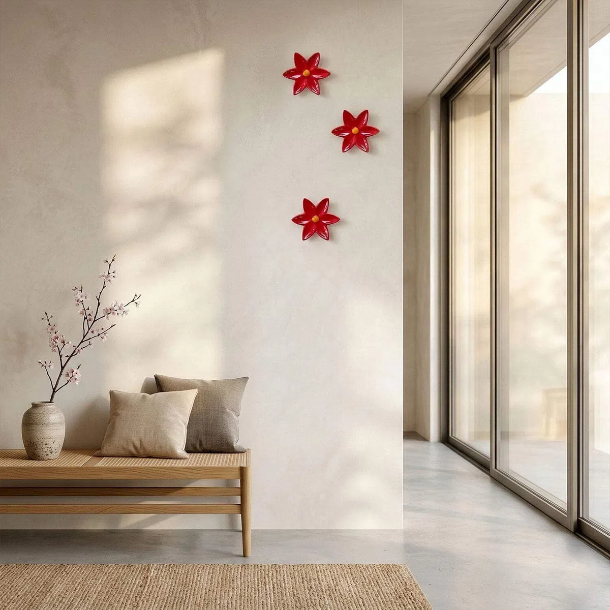 Fiore di Ninfea Appendino in Ceramica Rosso per Radiatore e Muro - Gancio Portasciugamani per Scaldasalviette e Termoarredo - Design Artigianale Italiano