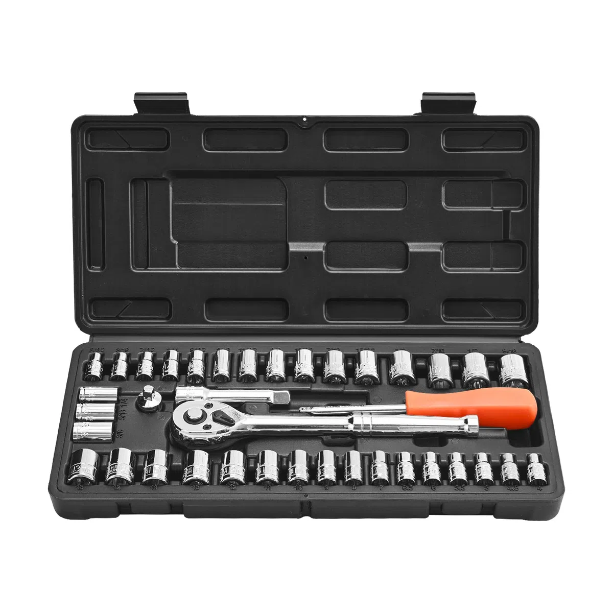 VEVOR Set di Bussole, 39 Pezzi, Set di Bussole e Cricchetti da 9,5 e 6,4 mm, SAE e Metriche, Utensili Meccanici con Chiave a Cricchetto, Custodia Accessori, Acciaio Legato CR-V, per Riparazioni Auto
