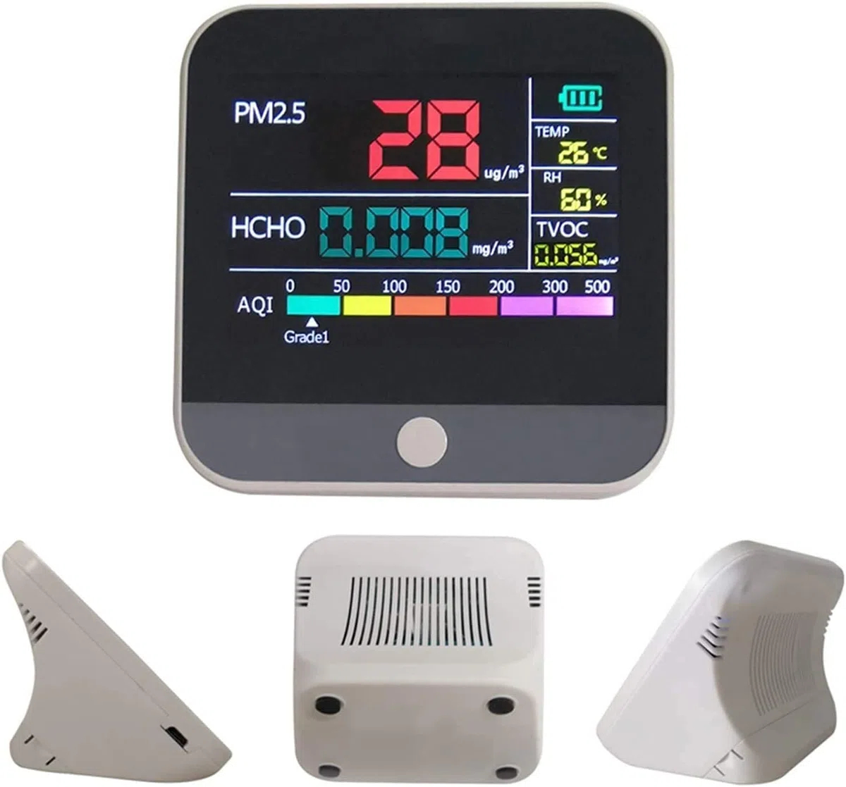 JJJ Precis Analizzatore di Gas, PM2.5 Formaldeide (HCHO) TVoc Tester Detector Inquinamento atmosferico Monitor Temp/Hum Diagnostic Meter Detect Durevole