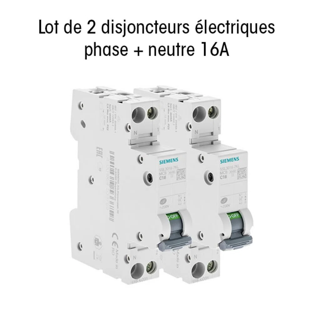 Set di 2 interruttori elettrici fase + neutro 16A