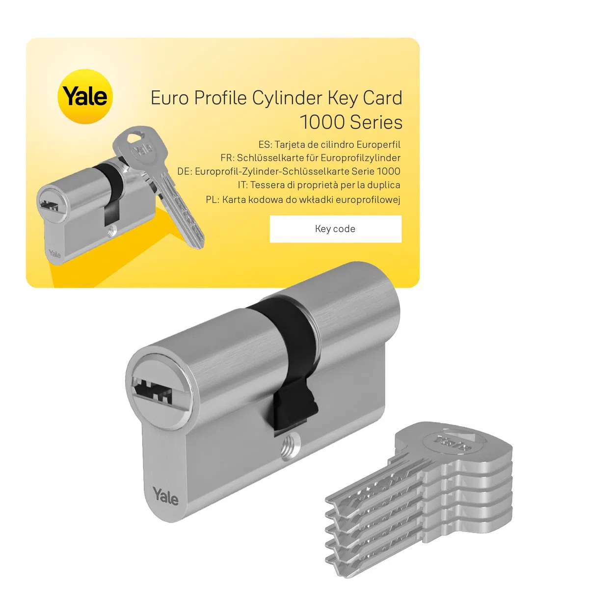 Yale Cilindro europeo 1000 PLUS Serie 35/55 mm Nichel satinato Doppio cilindro, con 5 chiavi incluse per garantire massima sicurezza, ideale per porte blindate e porte d’ingresso