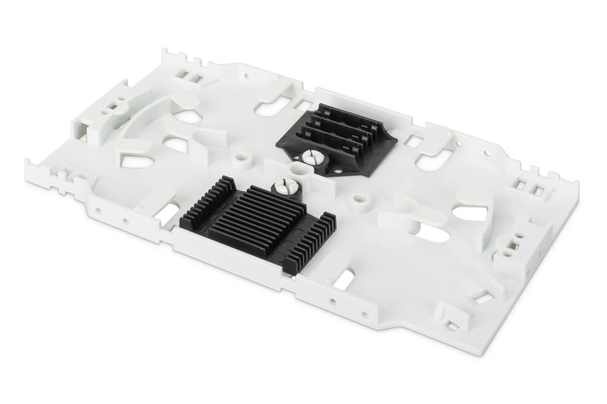 DIGITUS Cassetta di giunzione in fibra ottica – 12 fibre – Supporto per giunzione con protezione a crimpare e termorestringente – Compatibile con armadi di distribuzione FO – Grigio