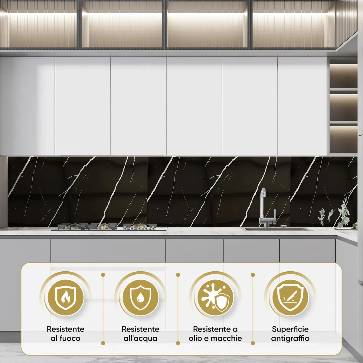 IZODEKOR Rivestimento da Parete Effetto Marmo, 120 x 60 cm, Alternativa alle Piastrelle da Bagno/Cucina, Pannelli per Bagno | Black Lightning
