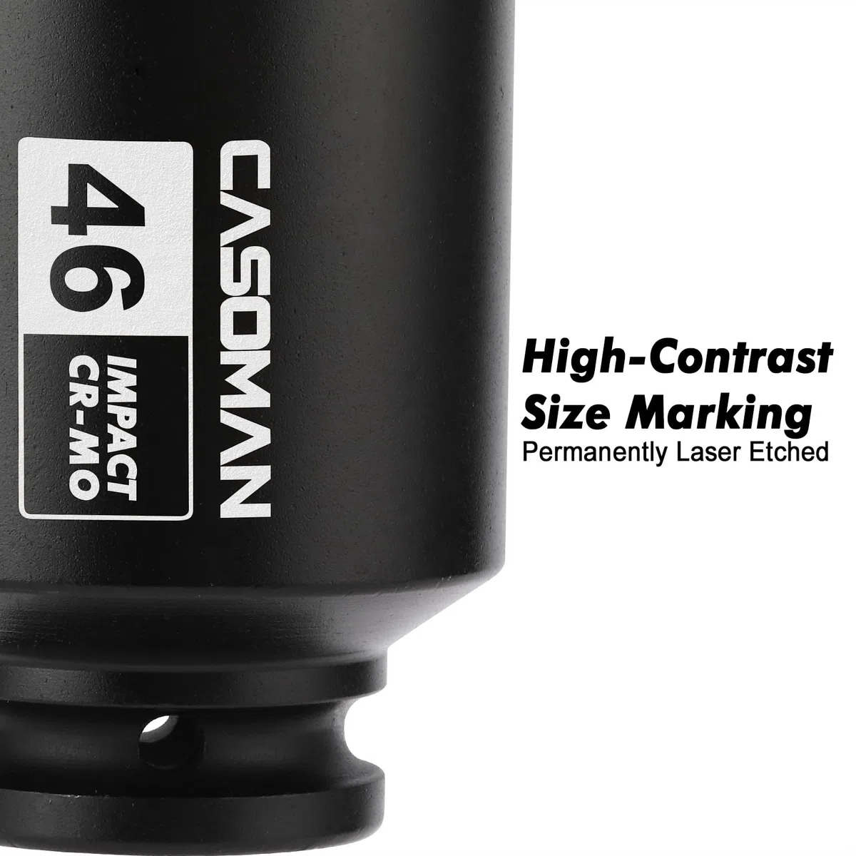 CASOMAN Bussola a impatto da 3/4", 46 mm, metrica, a 6 punti, CR-MO, finitura fosfato nero