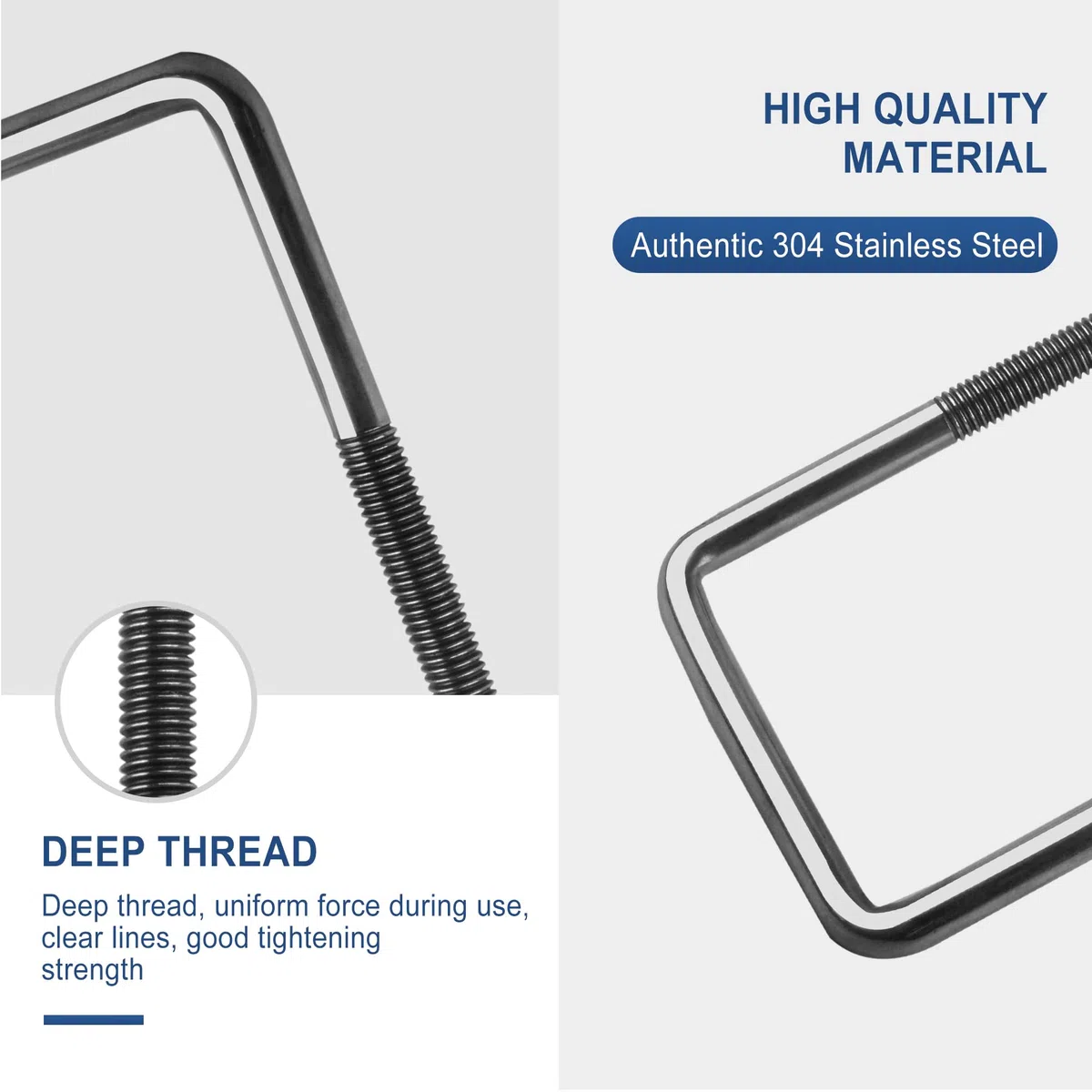 Bulloni Acciaio Inox M8, 8 Pezzi U-Bolts, Bullone a U Quadrati, Staffe a U Con Dado Piastra Telaio E Rondella, Quadrati Bulloni U Per Serraggio Tubi, Traino Auto Barche