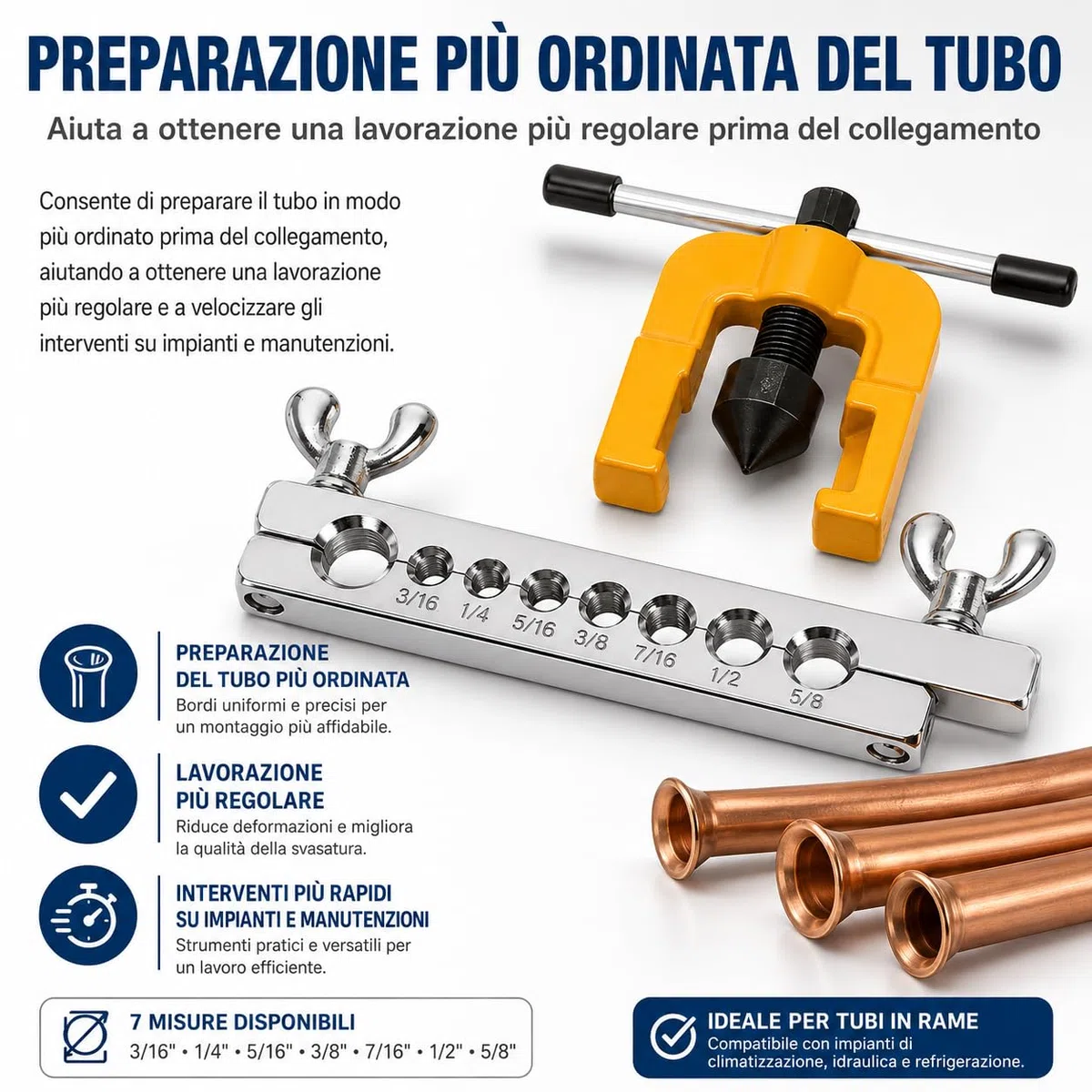 Topolenashop Macchina Cartellatrice Svasatrice Pagliettatrice per Tubi in Rame – Misure 3/16"-5/8", Attrezzo per Idraulica, Condizionamento e Refrigerazione