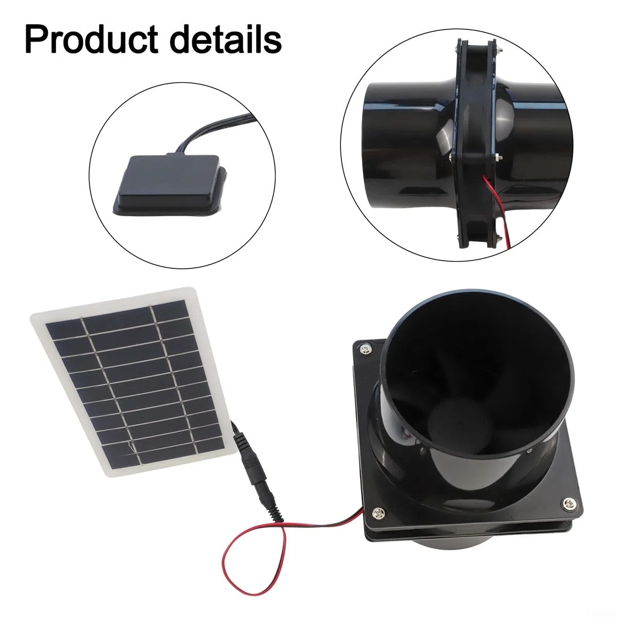 Kit ventola di scarico solare da 10 W 12 V con condotto rotondo e pannello solare per la ventilazione di camper, soffitti, serre o barche, costruzione in ABS di lunga durata (nero)