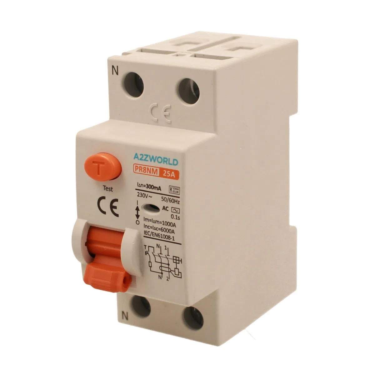 Interruttore Differenziale Puro 2P 2 Poli, 25A 300mA, RCCB Salvavita Tipo AC 6kA 220V, Occupa 2 Moduli DIN