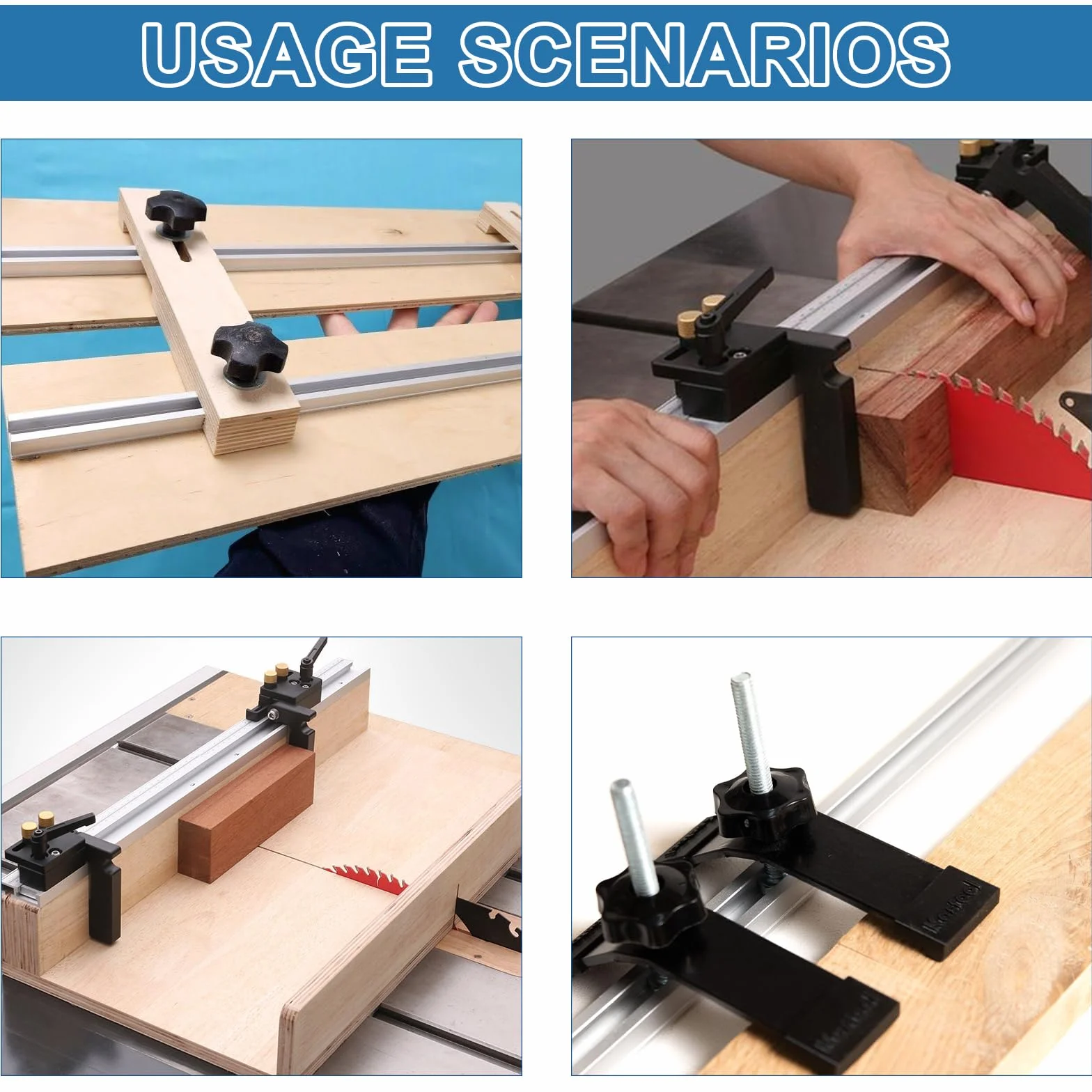 4 Pezzi 400 mm T-Track Profilo Alluminio, Lega Di Alluminio Mitra Track Jig Fixture Slot, 4 Manici M8, M8/M6 T Track Dado Scorrevole, per La Sega a Banco di la, Falegnameria