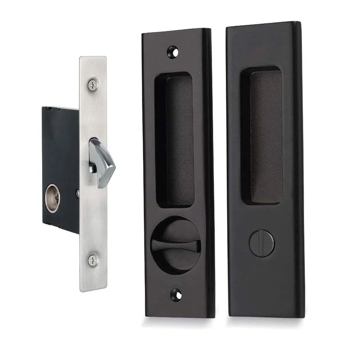 HOCONNIE Serratura Porta Scorrevole Senza Chiave Serratura Porta a Scomparsa Maniglia Porta Scorrevole Incasso Serratura Della Porta 160mm (Nero)