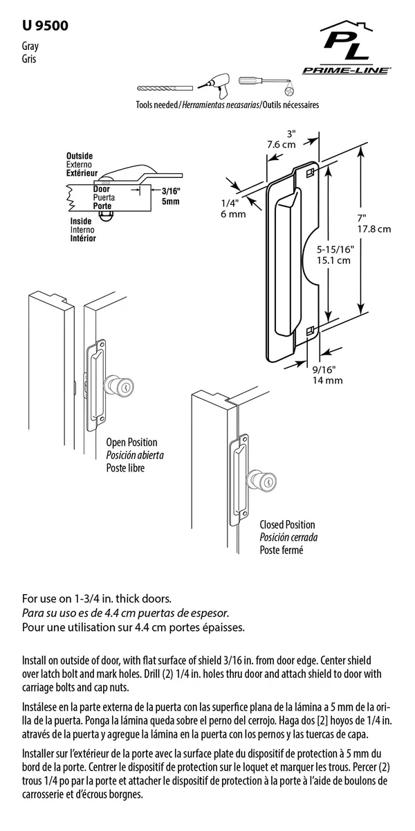 PRIME-LINE U 9496 Protezione del fermo, Acciaio inox, 3 in. x 7 in