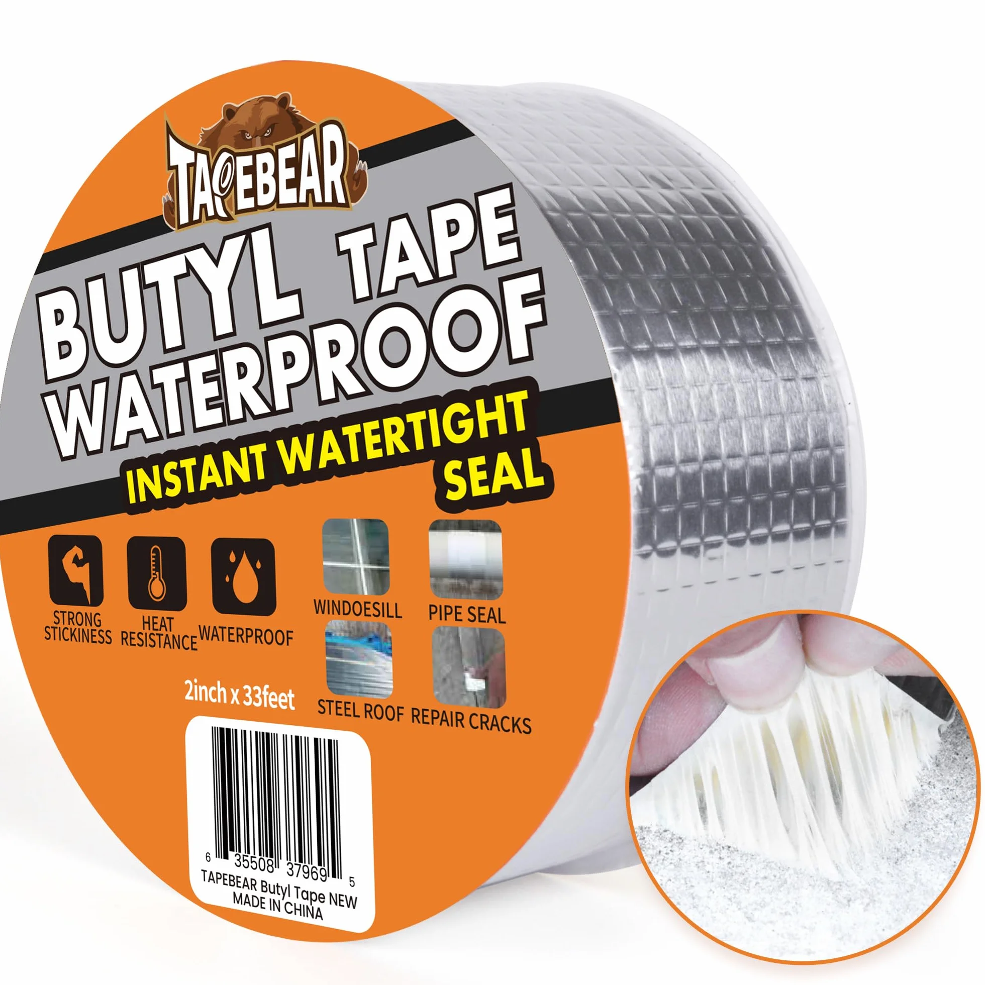 TAPEBEAR Nastro Butilico 50mm x 10m, Nastro Sigillante Impermeabile, Autoadesivo in Alluminio Butilico per Riparazione di Tetti, Grondaie e Perdite